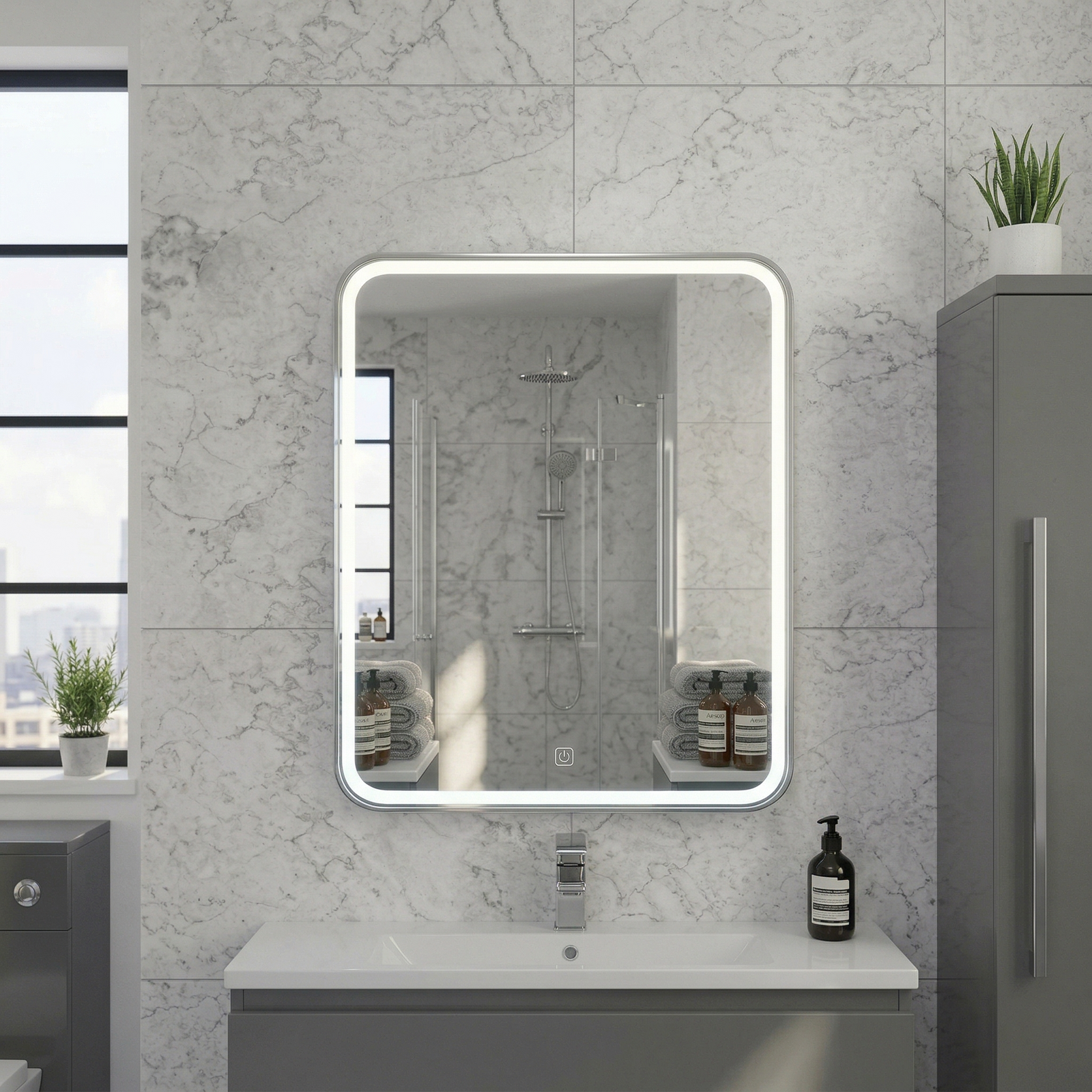 Kartell Alder 500mm W x 700mm H Rectangle Chrome Frameless Front Lid LED Mirror Wall Mounted - AL5070