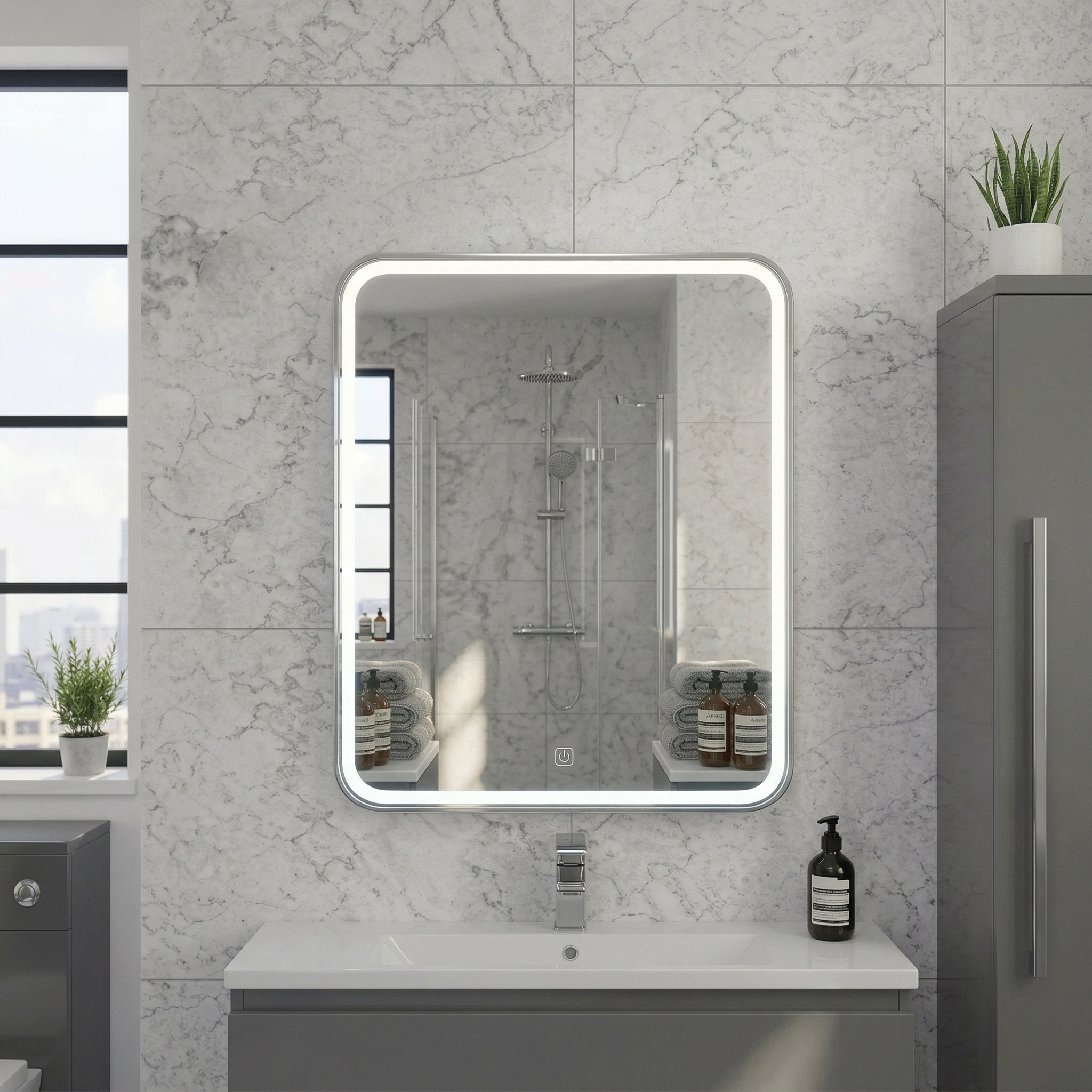 Kartell Alder 500mm W x 700mm H Rectangle Chrome Frameless Front Lid LED Mirror Wall Mounted - AL5070
