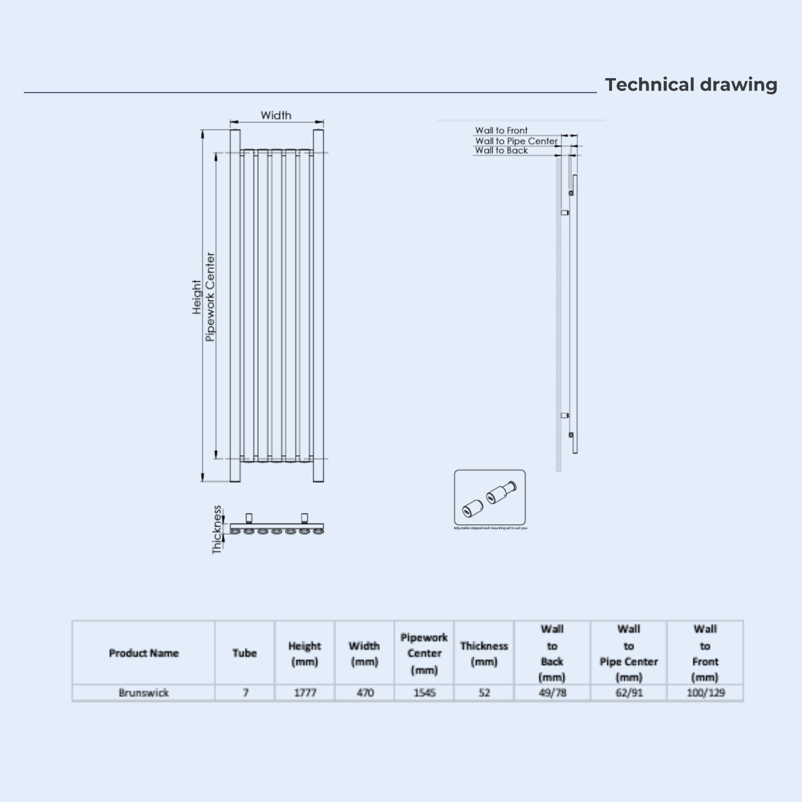 Kartell BRUNSWICK 1775mm H x 470mm W White Vertical Aluminium Radiator - ALFLR-1-1807-WT
