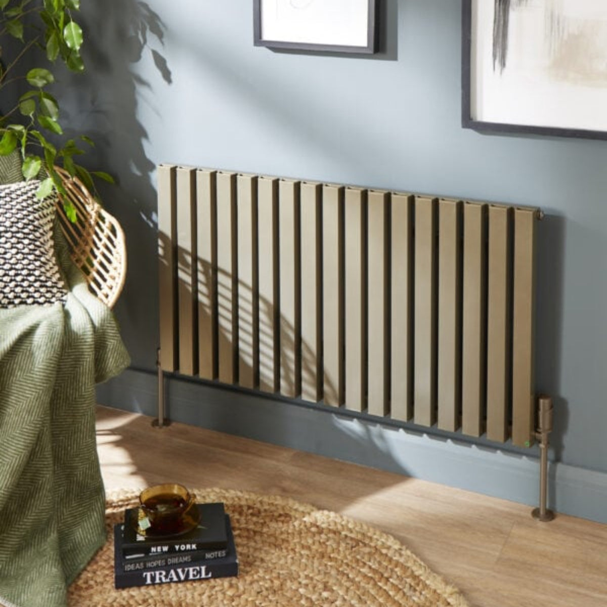 Kartell HAMILTON 580mm H x 404mm W Bronze Horizontal Single Aluminium Radiator - ALRAD-12-607-BZ