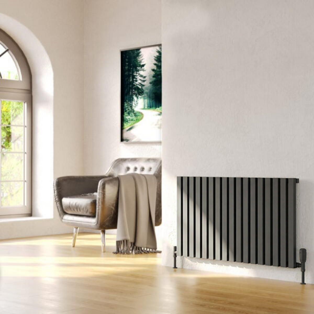 Kartell HAMILTON 580mm H x 404mm W Grey Horizontal Single Aluminium Radiator - ALRAD-12-607-GY
