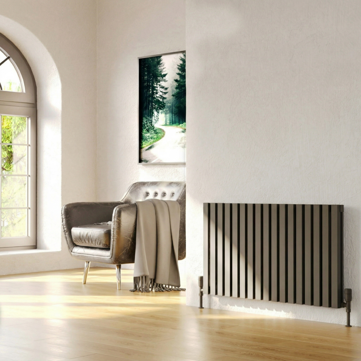 Kartell HAMILTON 580mm H x 404mm W Grey Horizontal Double Aluminium Radiator - ALRAD-13-607-GY