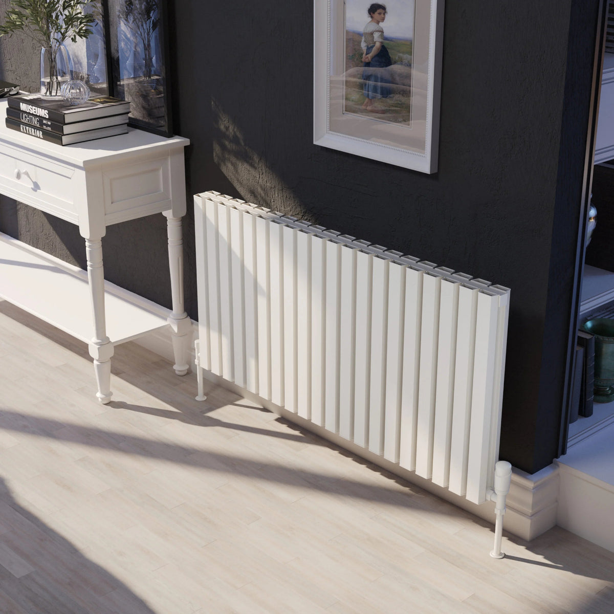 Kartell HAMILTON 580mm H x 404mm W White Horizontal Double Aluminium Radiator - ALRAD-13-607-WT