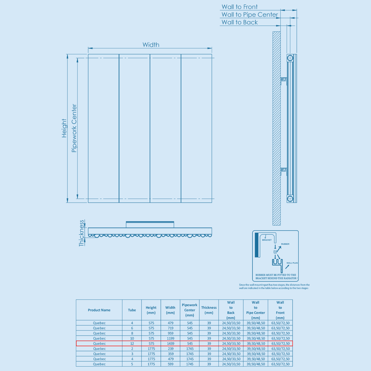 Kartell QUEBEC 575mm H x 1439mm W White Horizontal Single Aluminium Radiator - ALRAD-5-612-WT