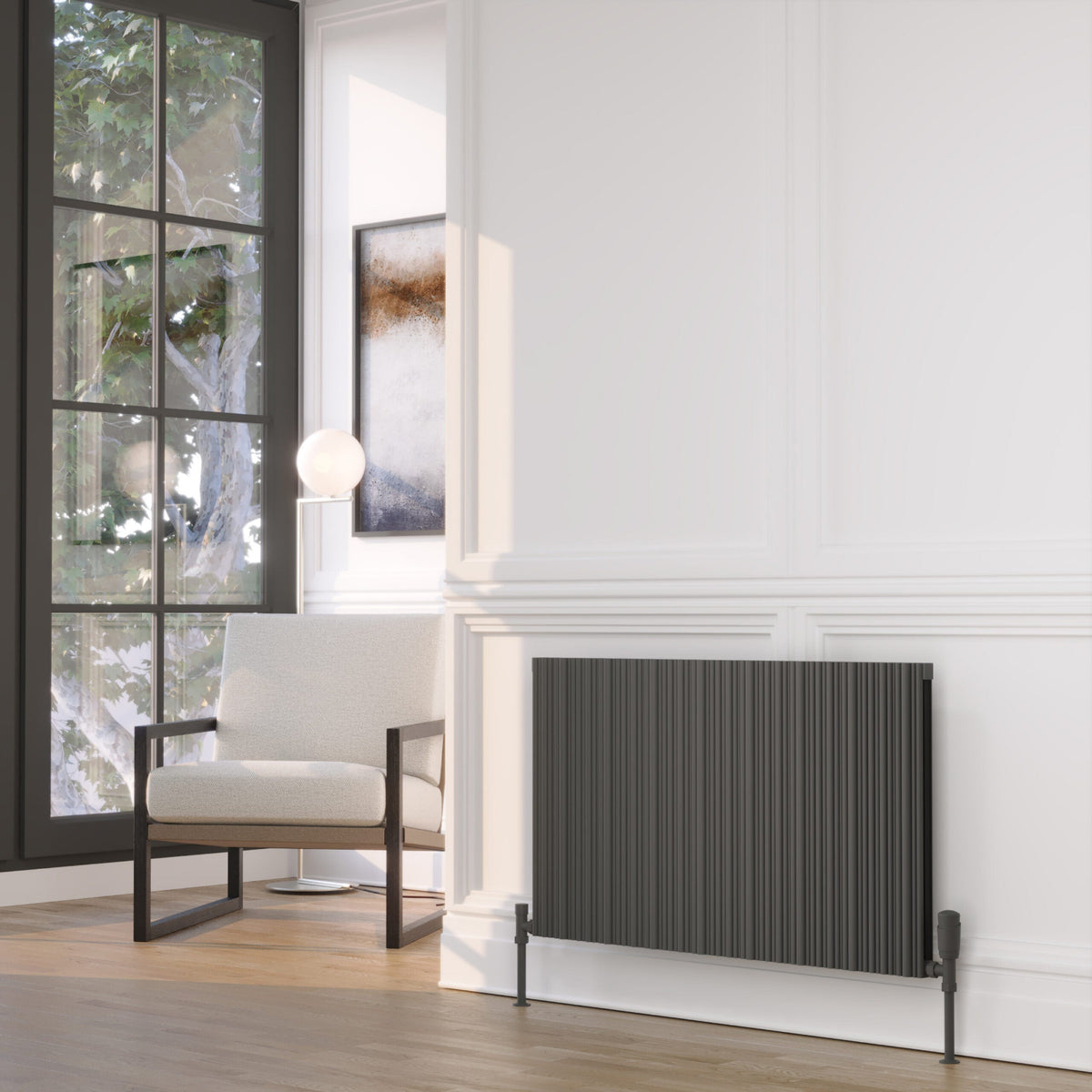 Kartell QUEBEC 575mm H x 1439mm W Grey Horizontal Double Aluminium Radiator - ALRAD-6-612-GY