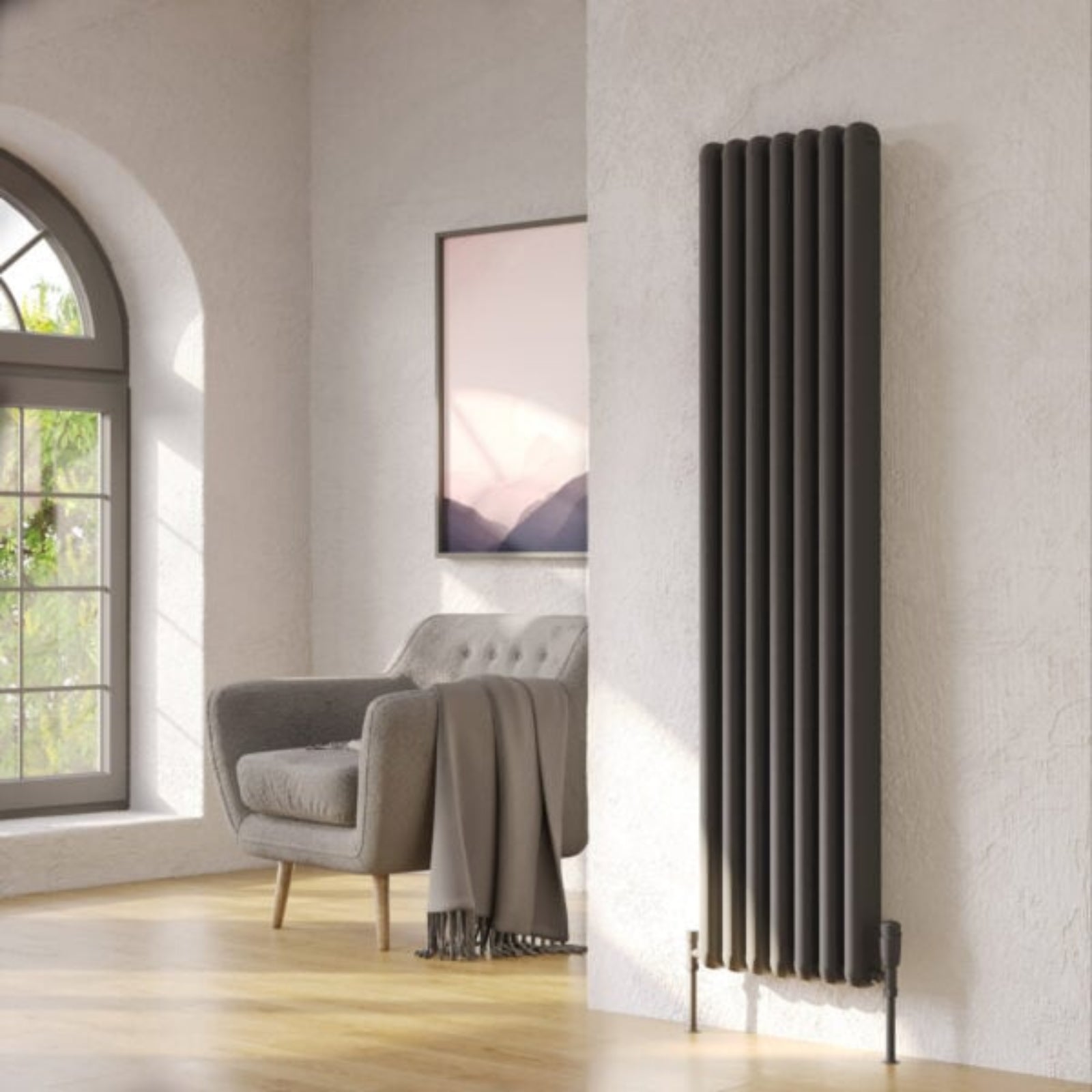 Kartell CALGARY 1800mm H x 280mm W Grey Vertical Aluminium Radiator - ALRAD-7-1805-GY