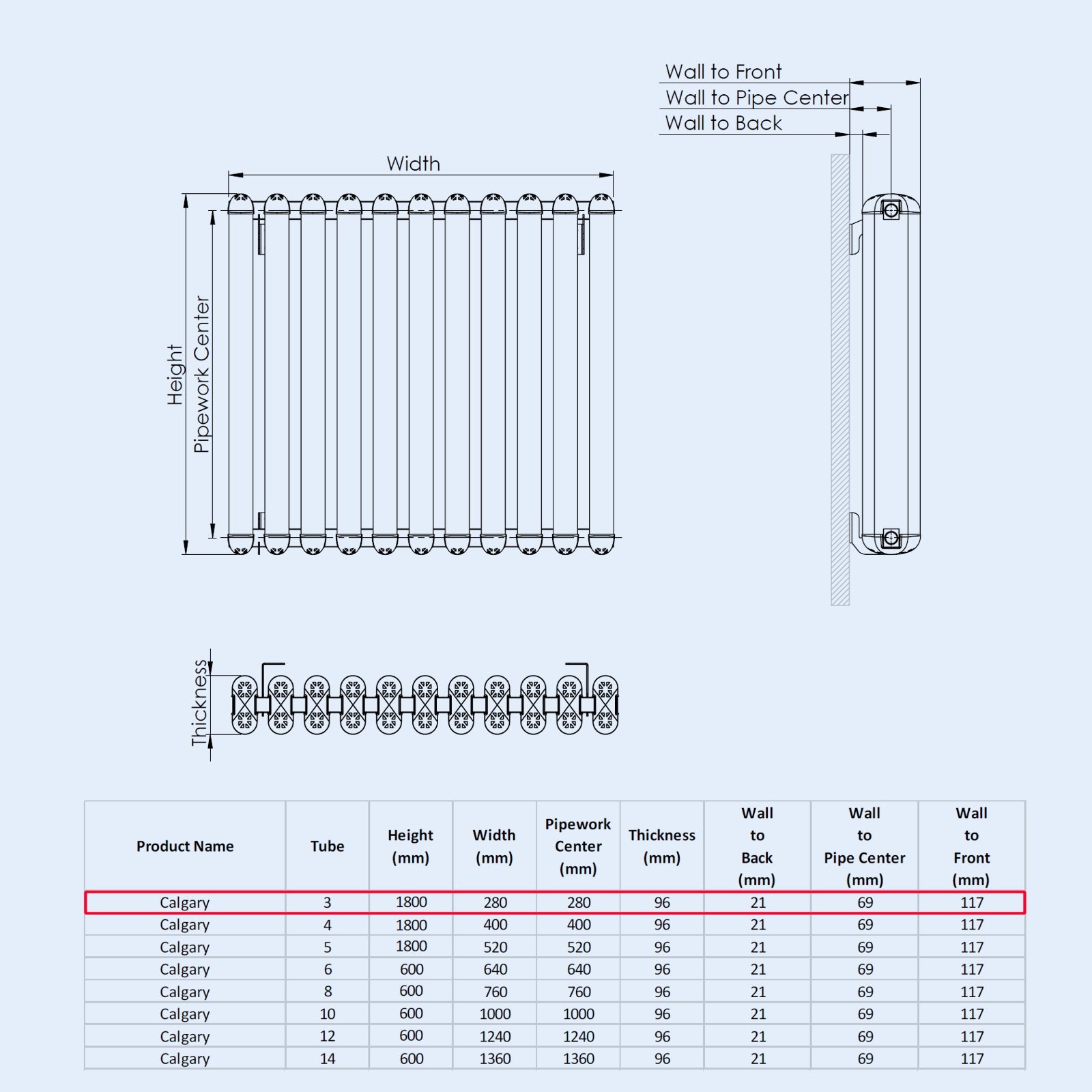 Kartell CALGARY 1800mm H x 280mm W White Vertical Aluminium Radiator - ALRAD-7-1805-WT