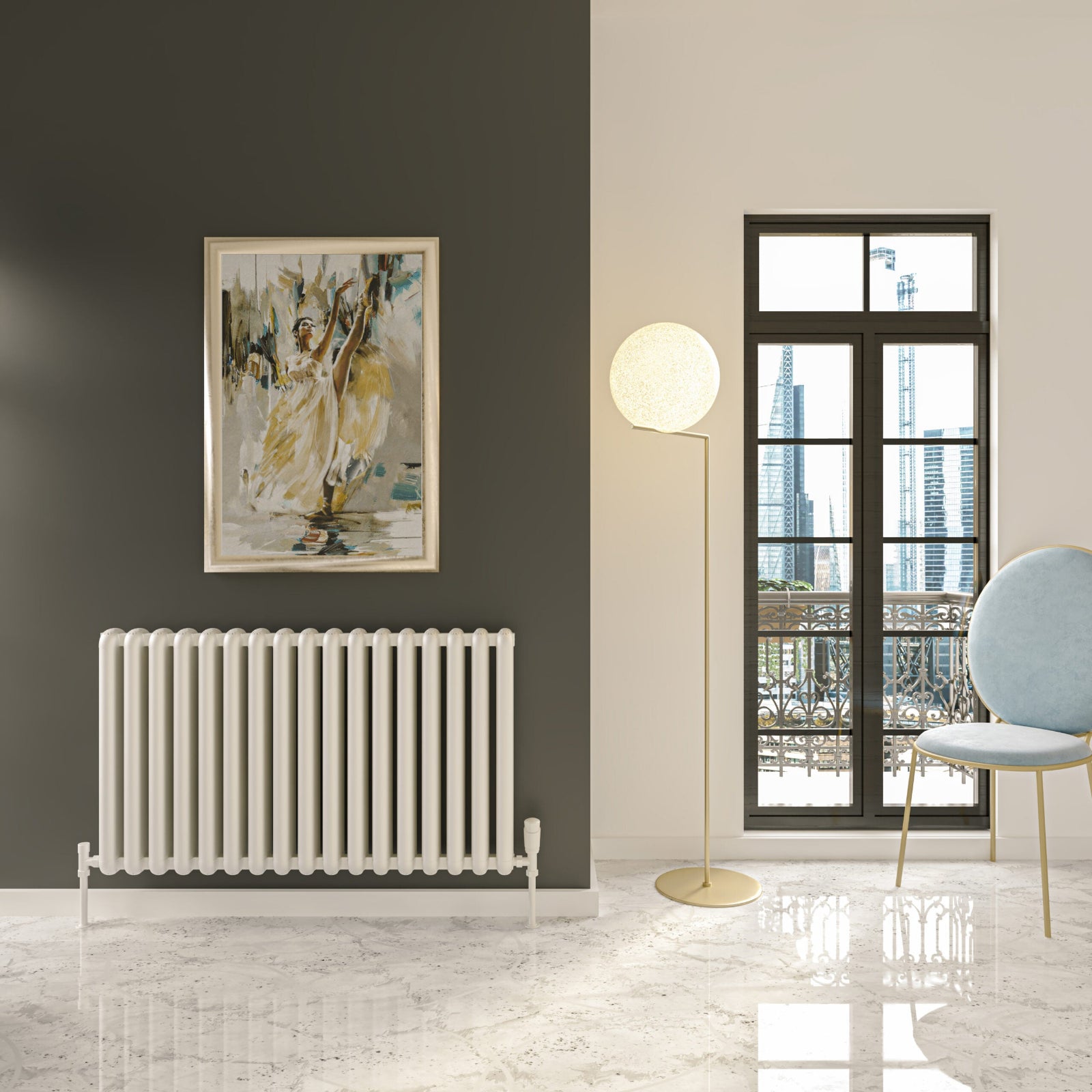 Kartell CALGARY 600mm H x 640mm W White Horizontal Aluminium Radiator - ALRAD-7-611-WT