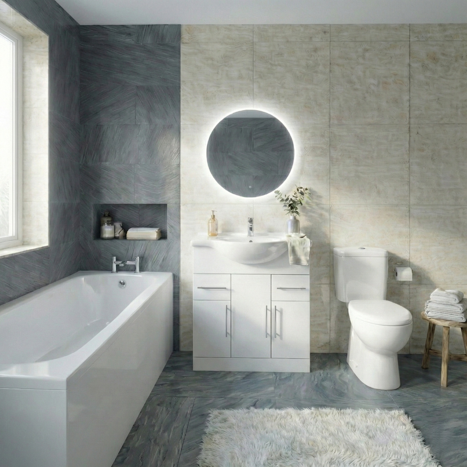 Modern White Bath Suite with Basin Vanity + Close Coupled Toilet
