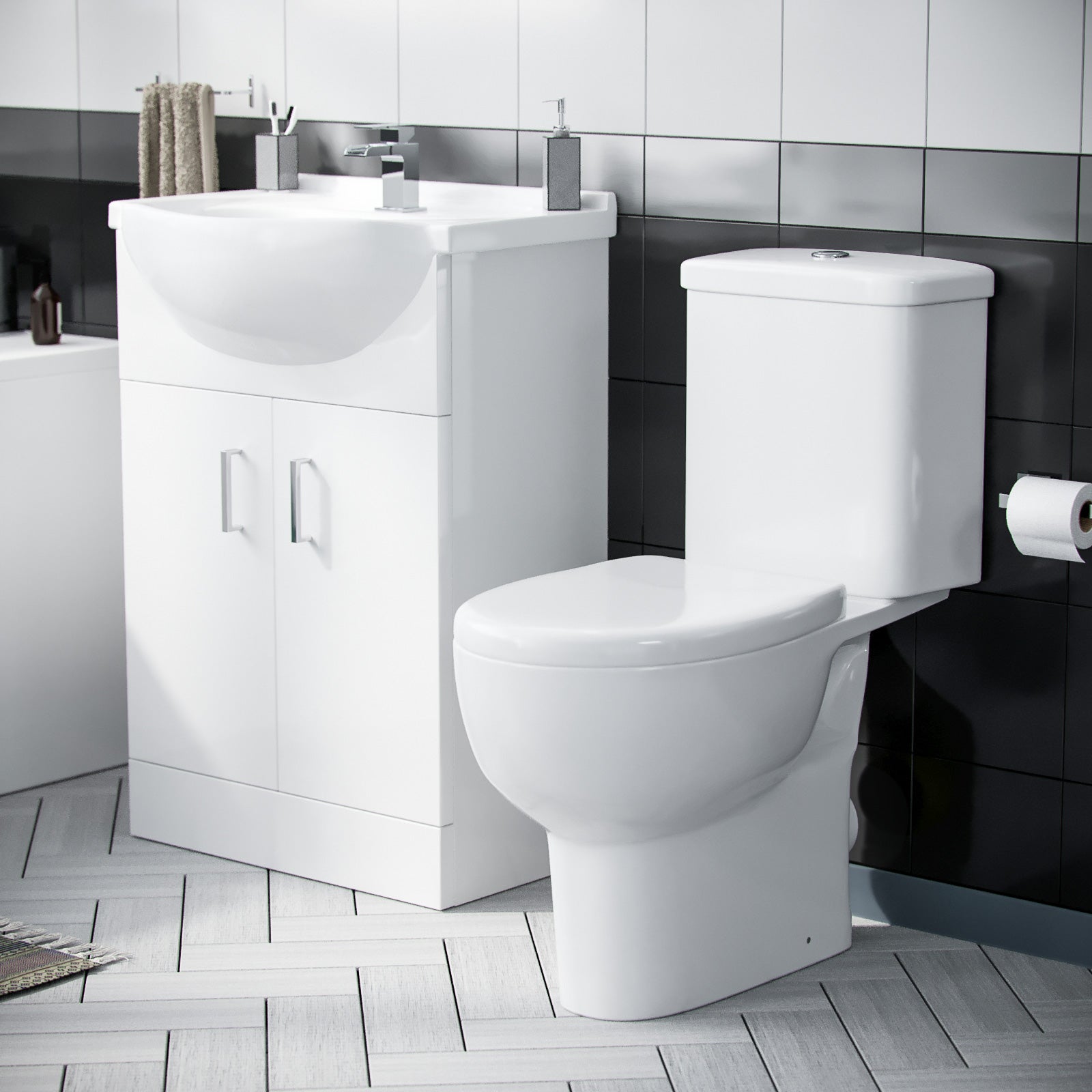 Ellen Bath Suite 1700mm Flat Pack Vanity Unit & Close Coupled WC Toilet Cistern & Seat