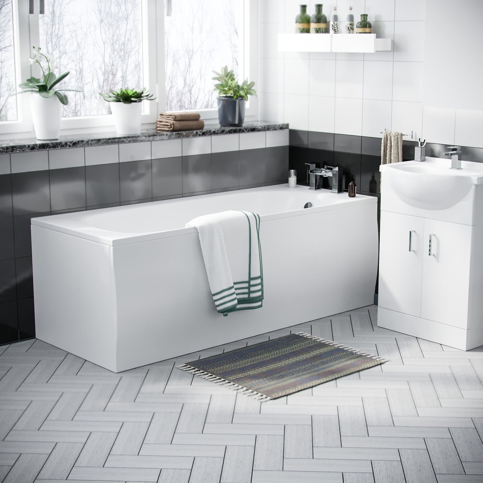 Ellen Bath Suite 1700mm Flat Pack Vanity Unit & Close Coupled WC Toilet Cistern & Seat