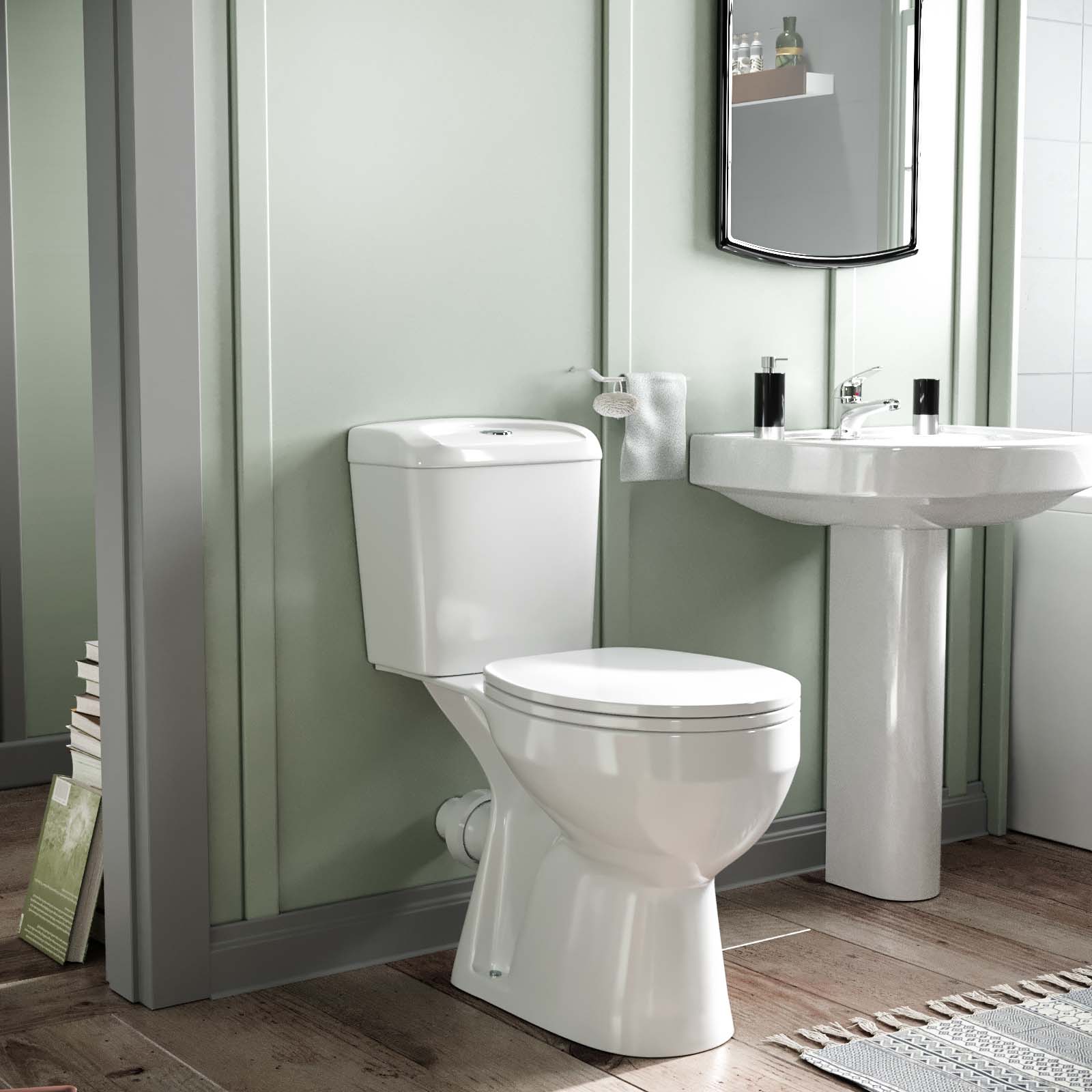 Toilet, Pedestal Basin, Round Bath & Shower Screen 3-Piece Suite