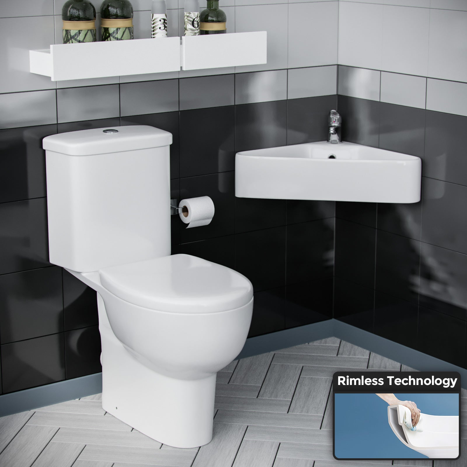 Forel Bathroom Close Coupled WC Toilet Wall Hung Cloakroom Basin Sink Suite