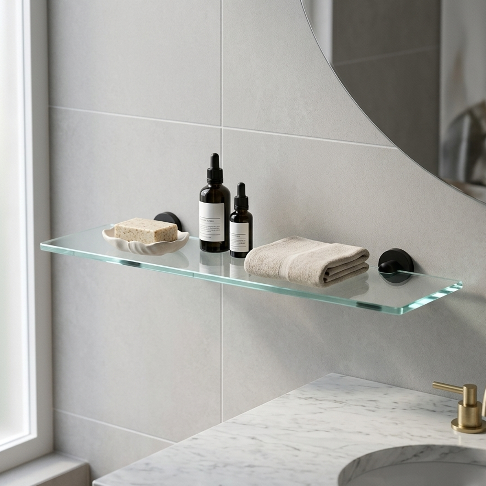 500mm Bathroom Wall Tempered Glass Shelf Matte Black