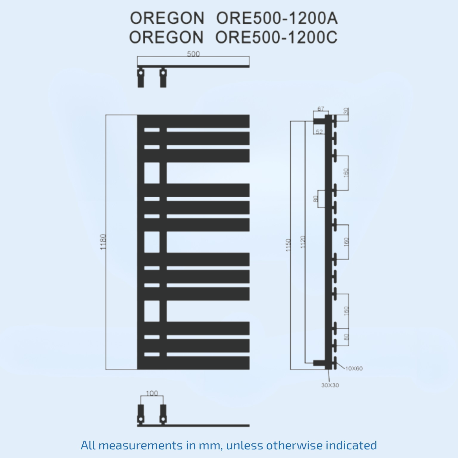 Kartell Oregon Design 1180mm H x 500mm W Chrome Vertical Designer Towel Rail - ORE500-1200C