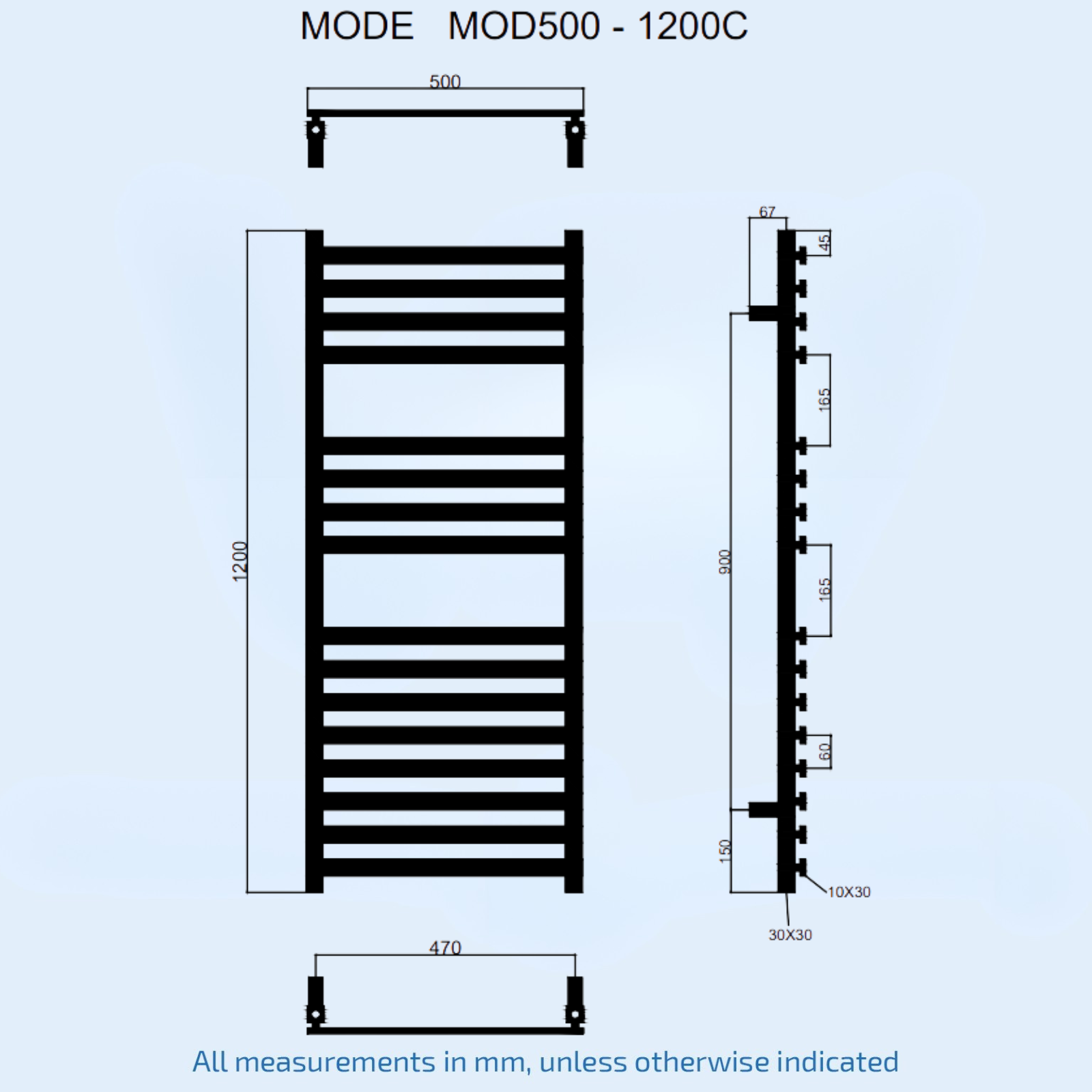 Kartell Mode Design 1200mm H x 500mm W Chrome Vertical Designer Towel Rail - MOD500-1200C