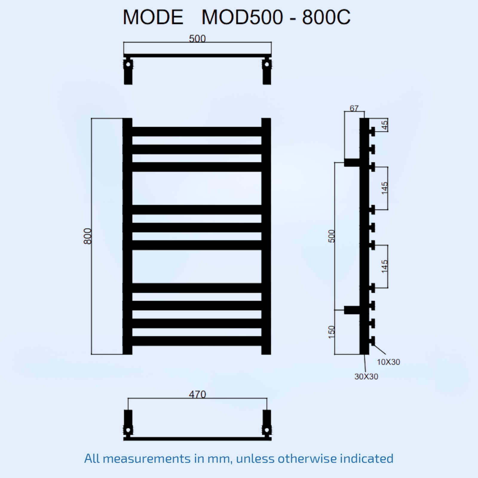 Kartell Mode Design Radiator 800mm H x 500mm W Chrome Vertical Designer Towel Rail