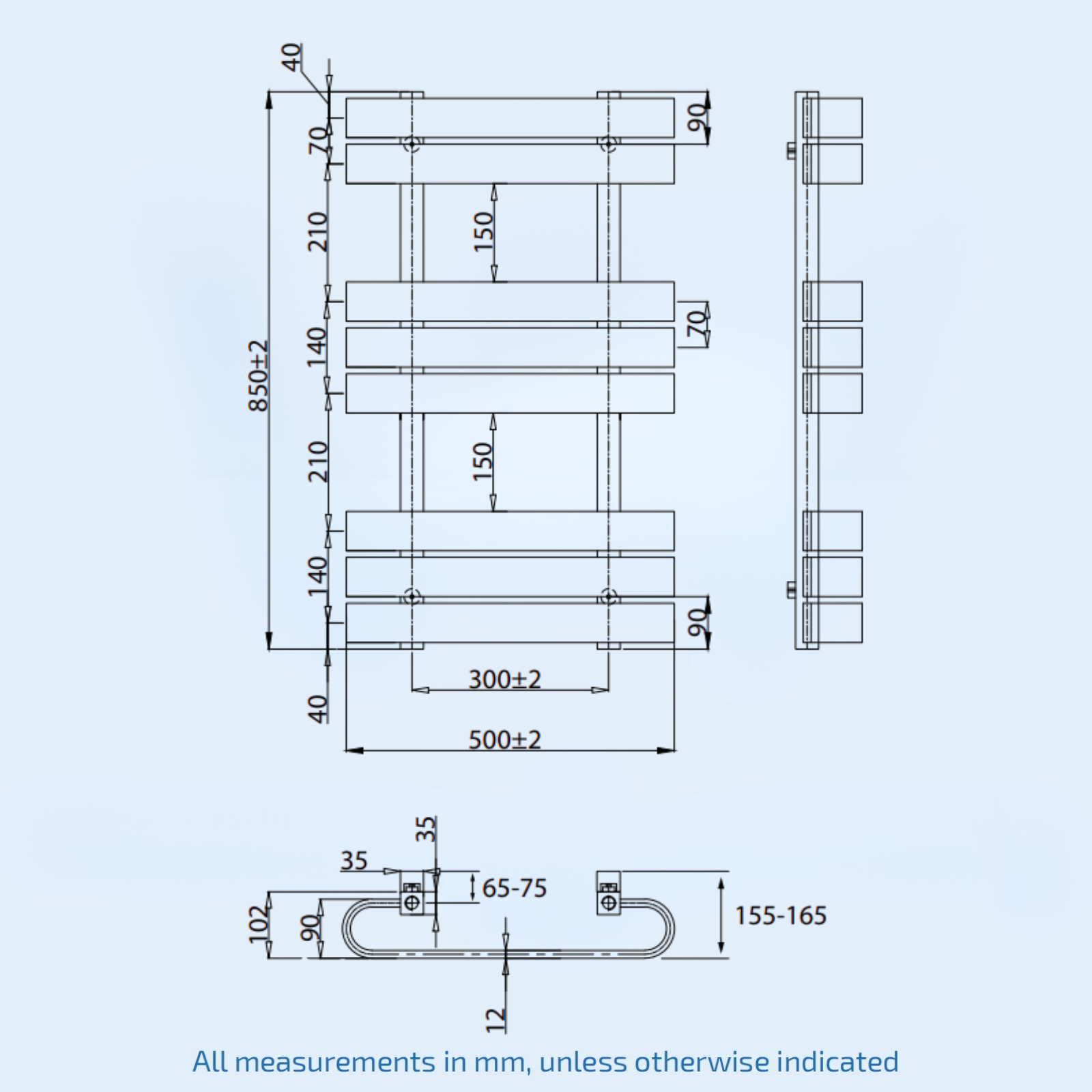 Kartell Tampa 850mm H x 500mm W Anthracite Vertical Towel Rail - TAM850-500A