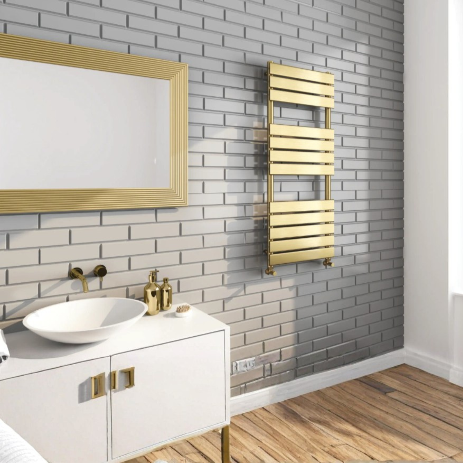 Kartell Malibu 1200mm H x 500mm W Brushed Brass Vertical Designer Towel Rail - MAL1200-500BB