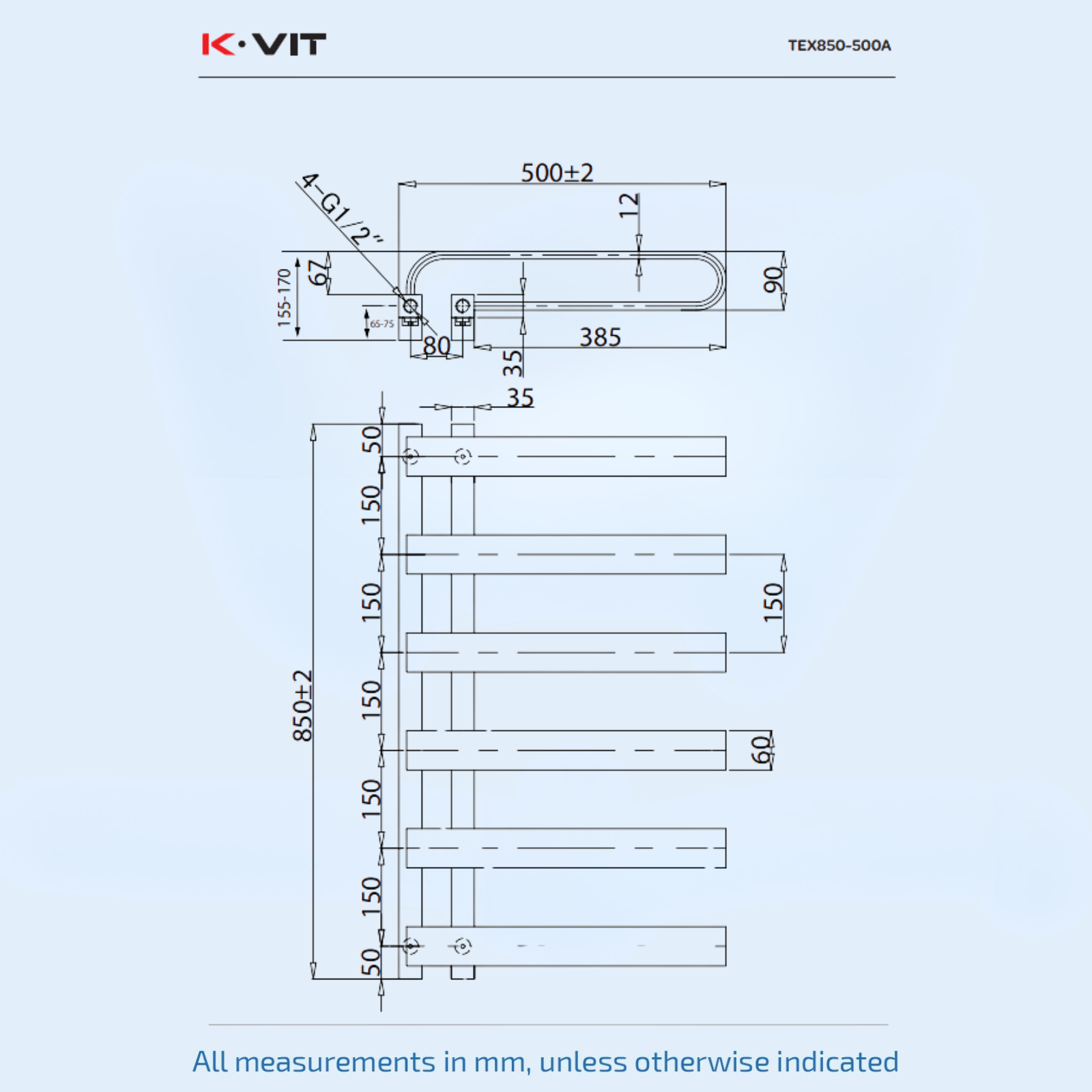 Kartell Texas 850mm H x 500mm W Anthracite Vertical Towel Rail - TEX850-500A