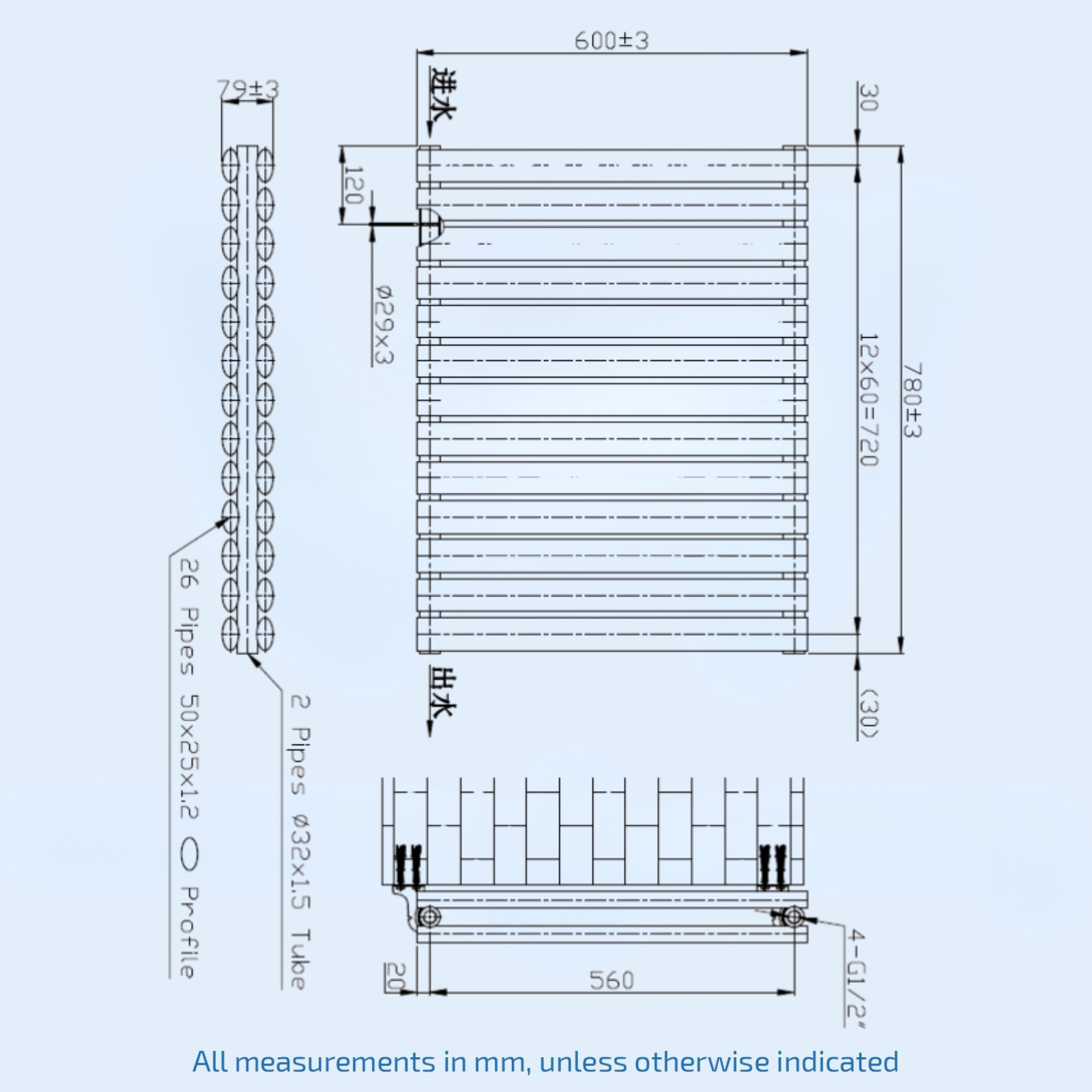 Kartell Aspen Double 600mm H x 790mm W Anthracite Horizontal Designer Radiator - ASP60-79DA
