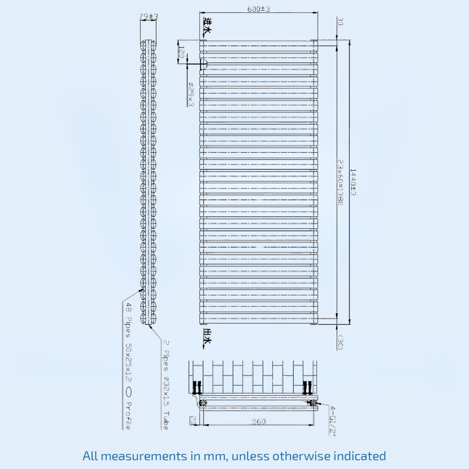 Kartell Aspen Double 600mm H x 1440mm W White Horizontal Designer Radiator - ASP60-145DW