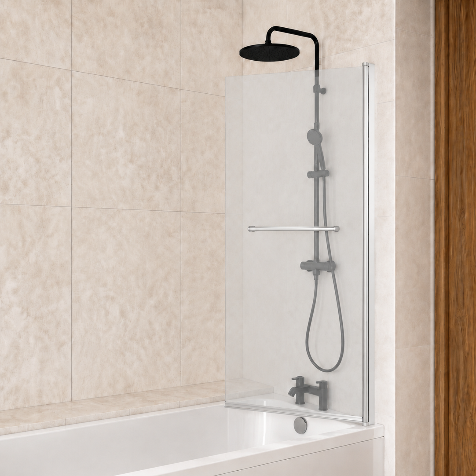 1700 x 700mm Square Bath, Square 800mm Bath Screen with Towel Bar