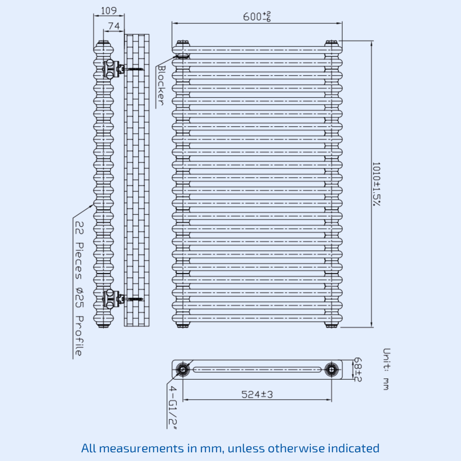 Kartell Laser Klassic 22 sec 600mm H x 1010mm W White Horizontal Designer Radiator LCL206022-N