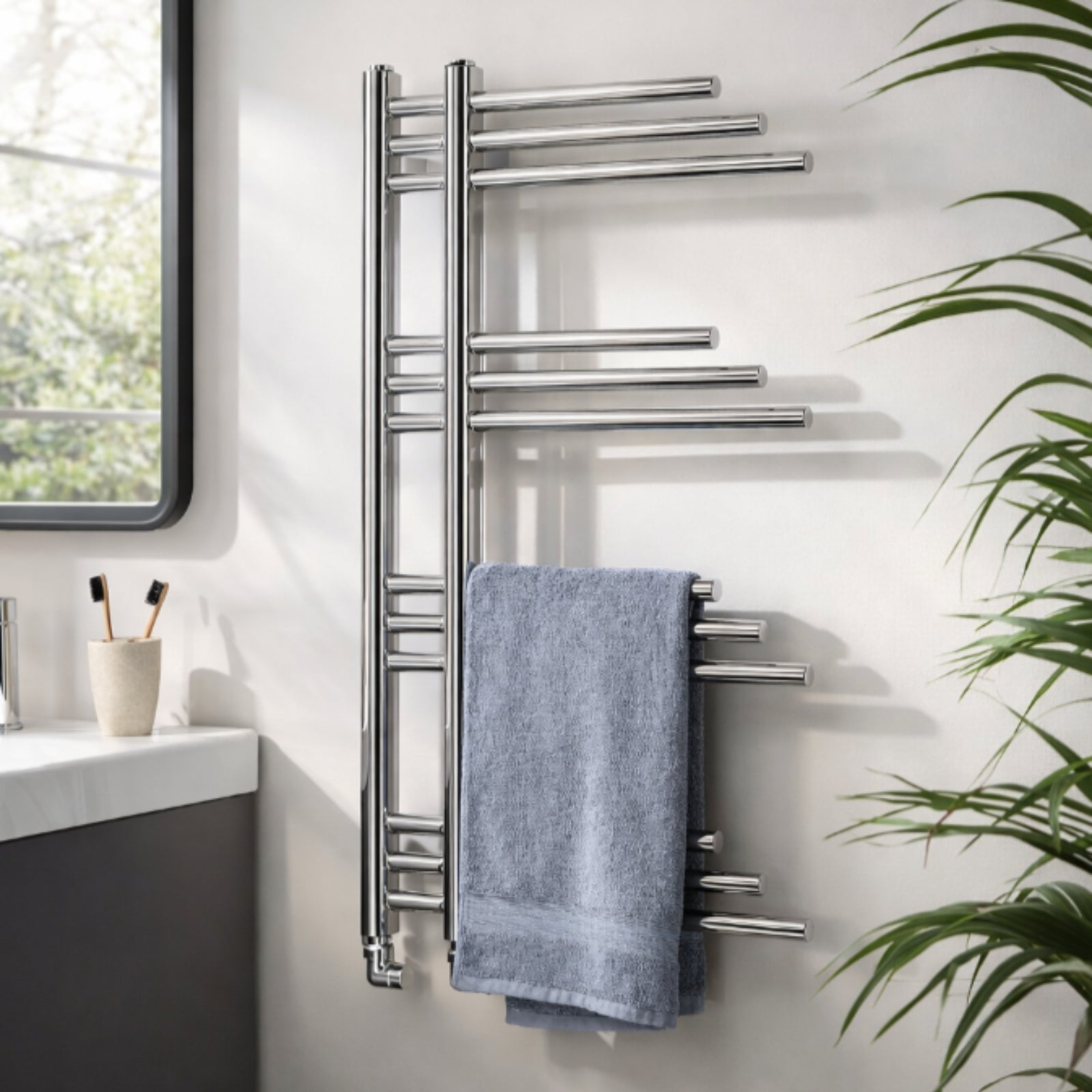 Kartell New York Design 900mm H x 500mm W Chrome Vertical Designer Towel Rail - JFK