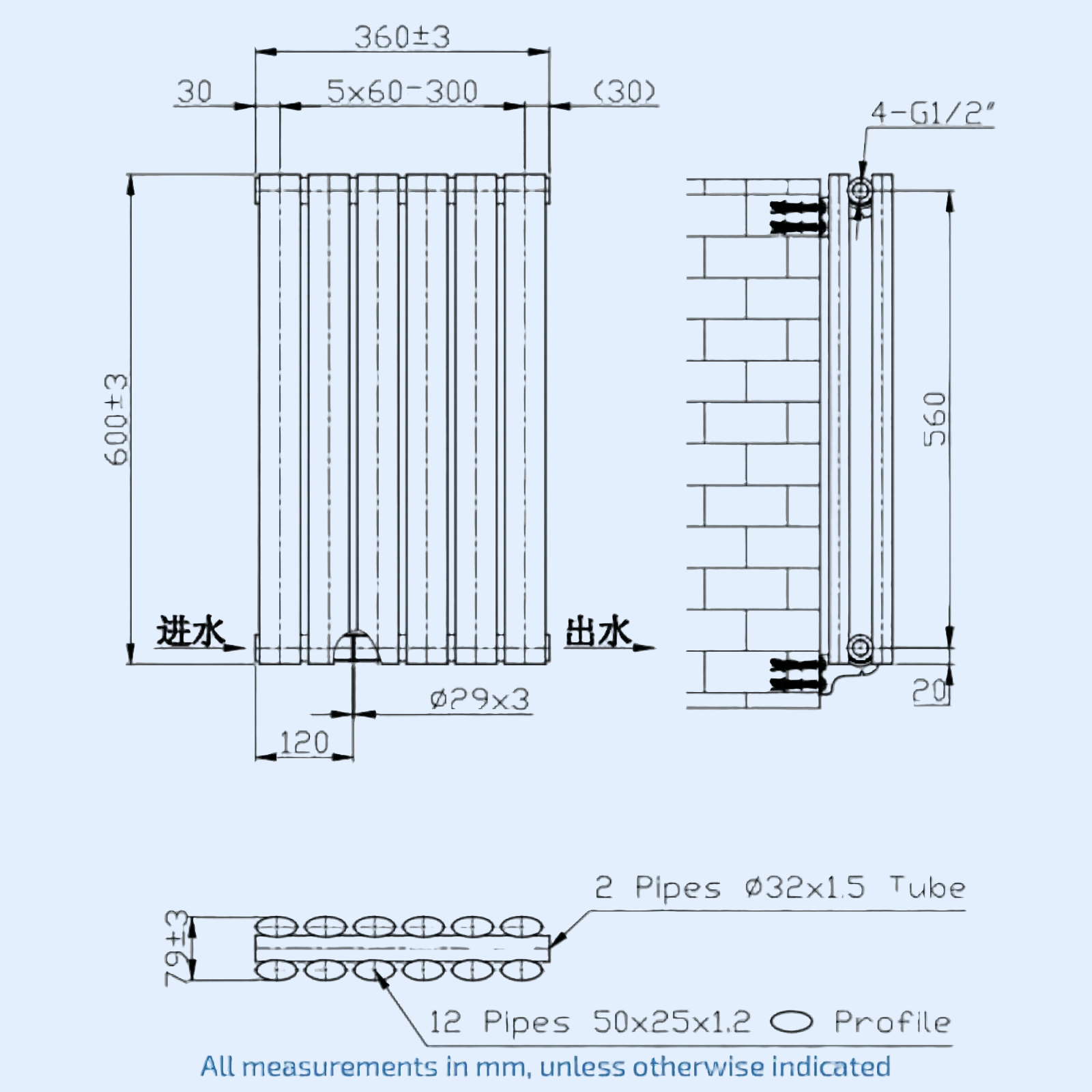 Kartell Aspen Double 600mm H x 370mm W Anthracite Horizontal Designer Radiator - ASP60-37DA