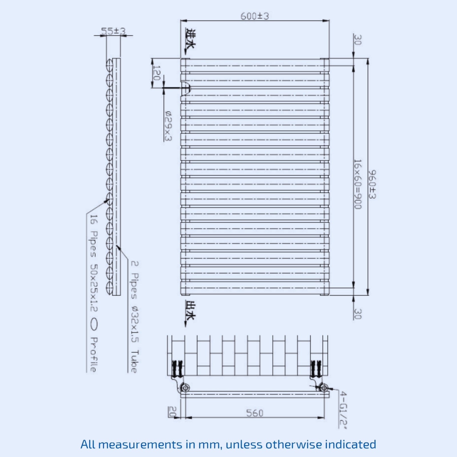 Kartell Aspen Single 600mm H x 970mm W Textured Grey Horizontal Designer Radiator - ASP60-97SA