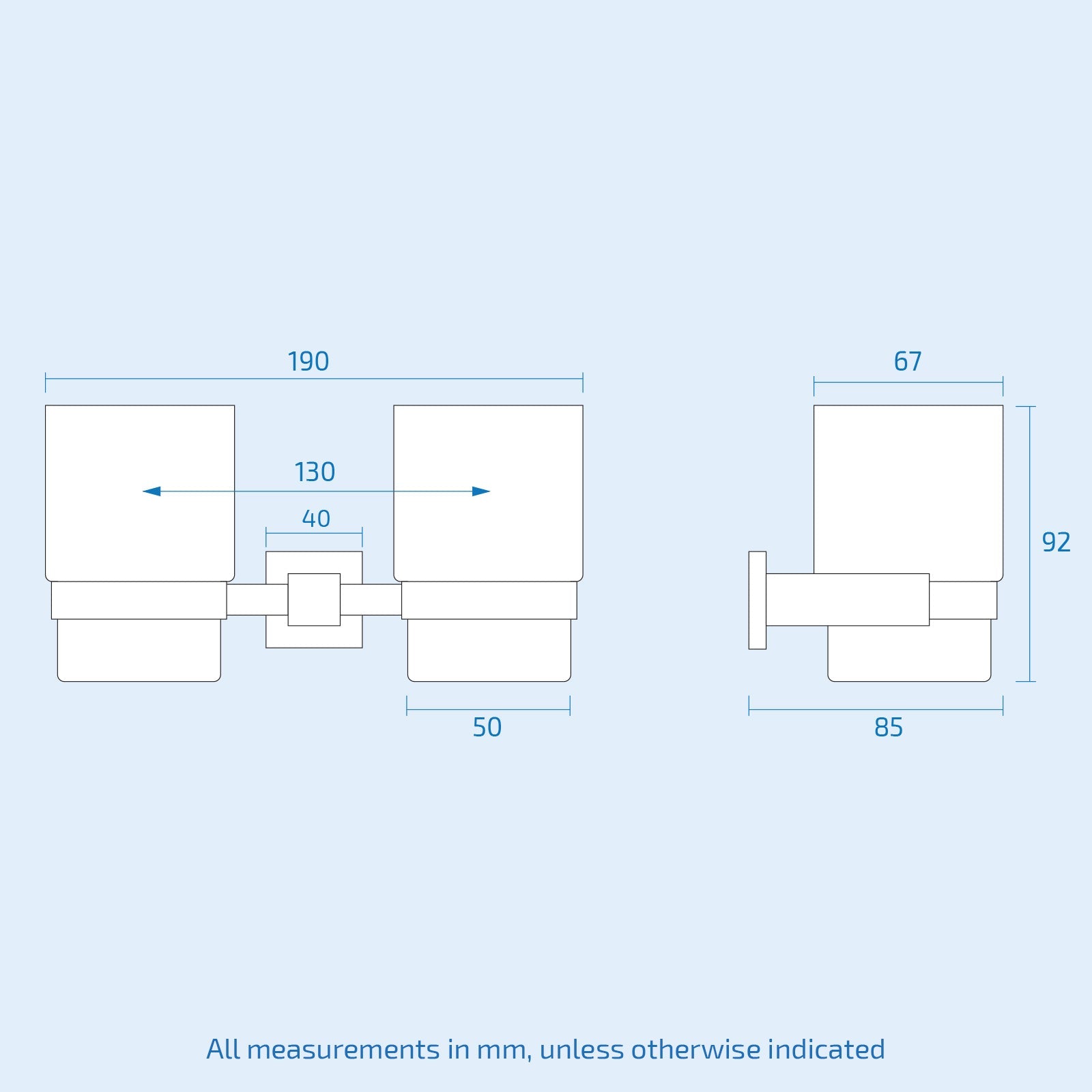 Matte Black Square Double Tumbler Cup and Holder Set