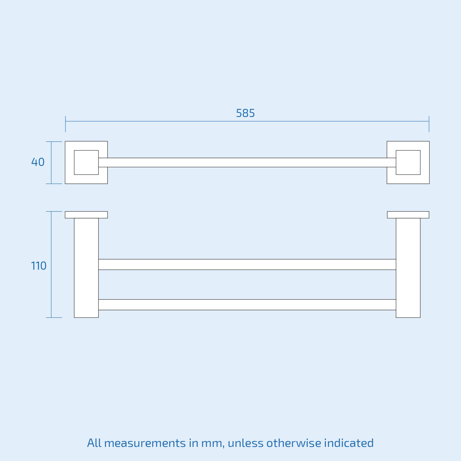 Square Double Towel Rail Chrome