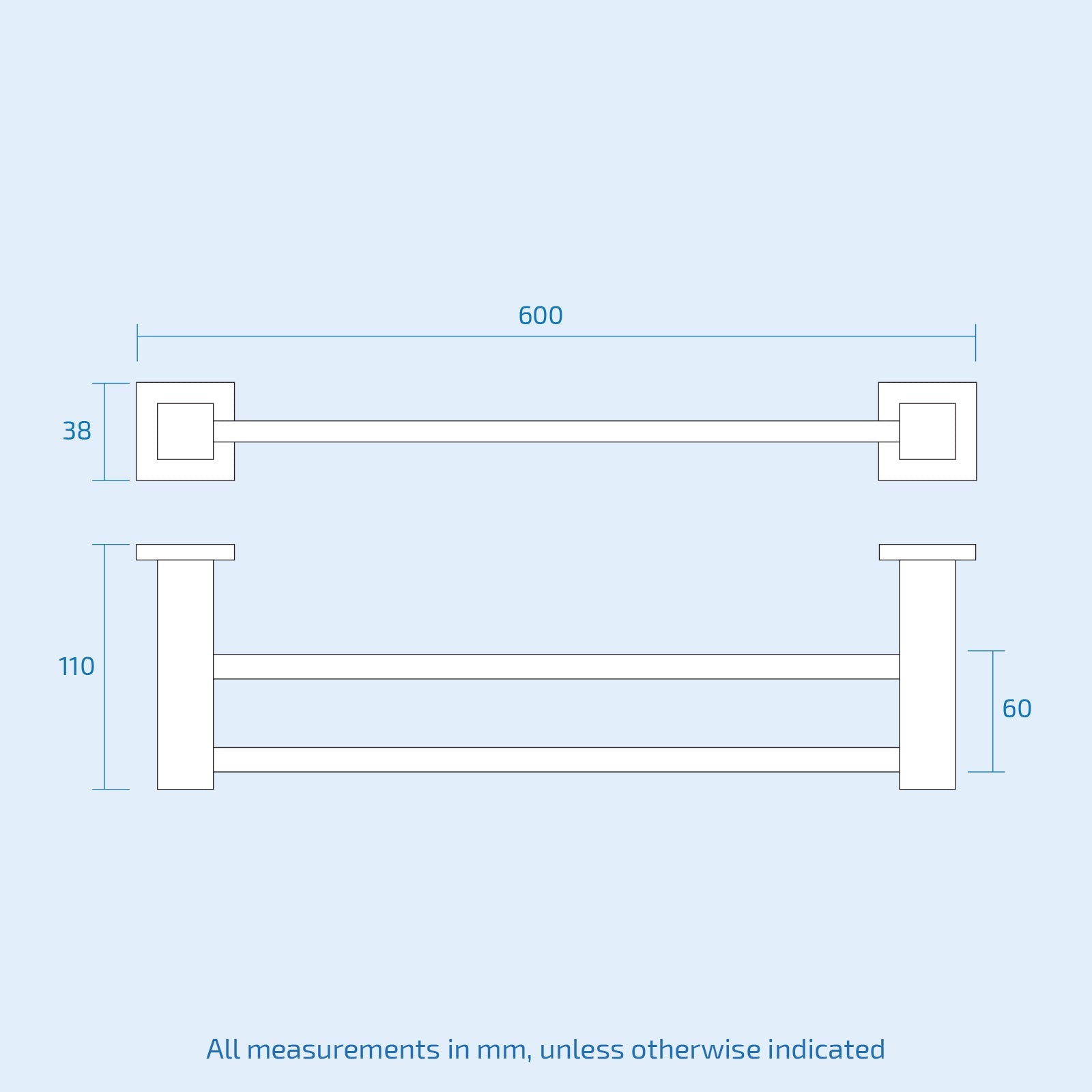 Matte Black Square Double Towel Bar Rail Holder