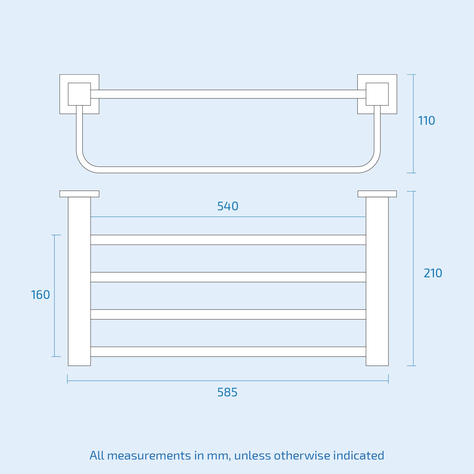585mm Premium Chrome Square Wall Mounted Towel Shelf