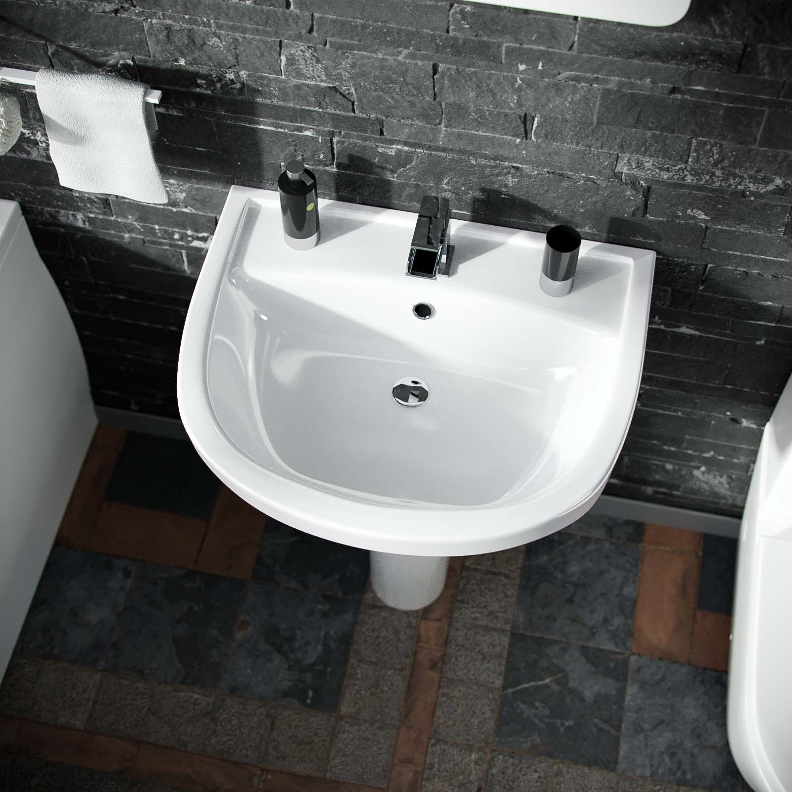 Pedestal Basin & Close Coupled WC Toilet with Straight Edge Bath Bathroom Suite