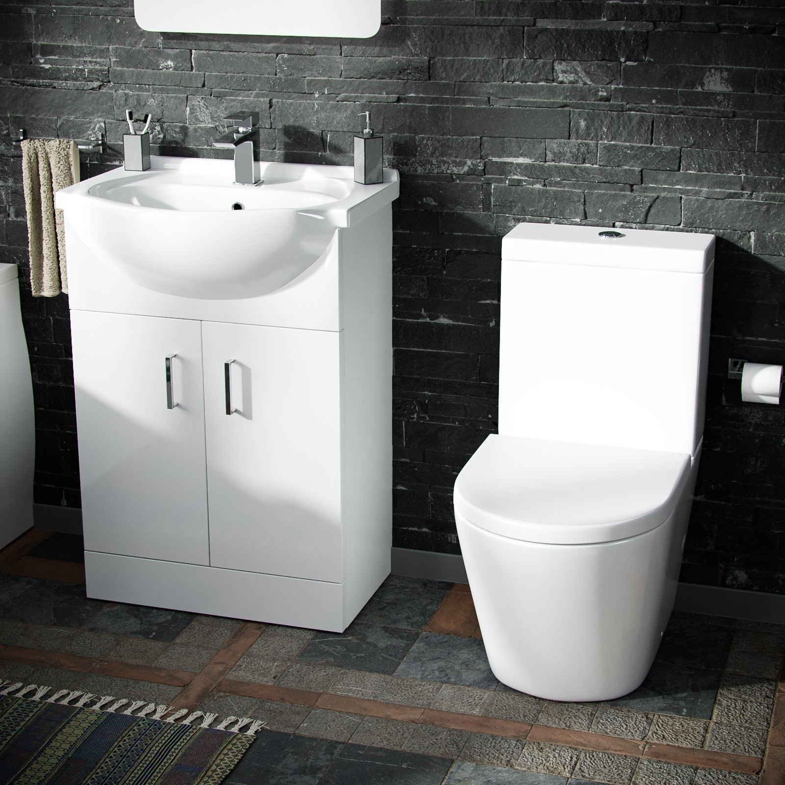 Ellen 550mm Floor Standing Flat Pack Vanity Basin Unit & Close Coupled WC Toilet White