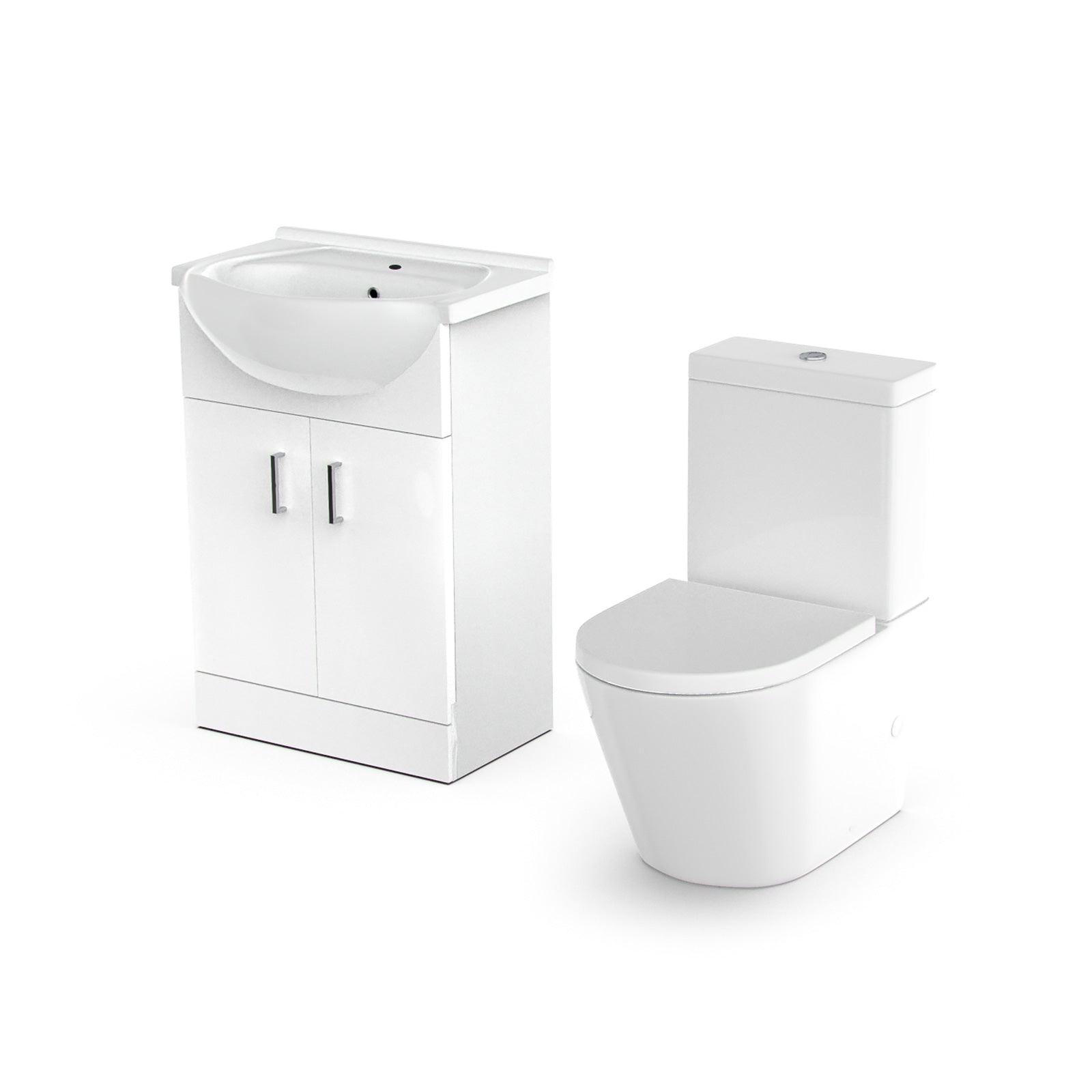 Ellen 550mm Floor Standing Flat Pack Vanity Basin Unit & Close Coupled WC Toilet White