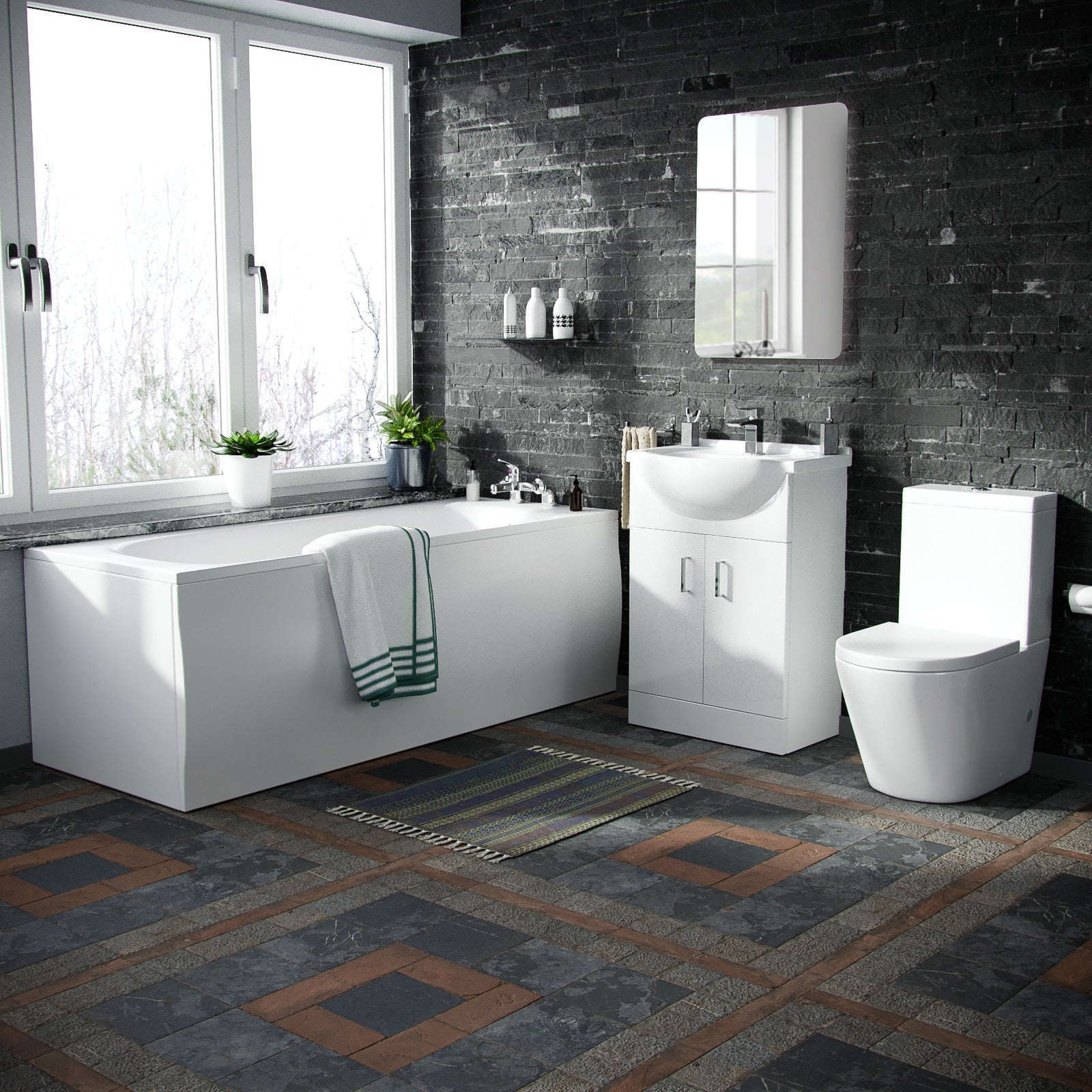 Ellen 550mm Basin Vanity Unit, Close Coupled WC Toilet with Straight Edge Bathroom Suite