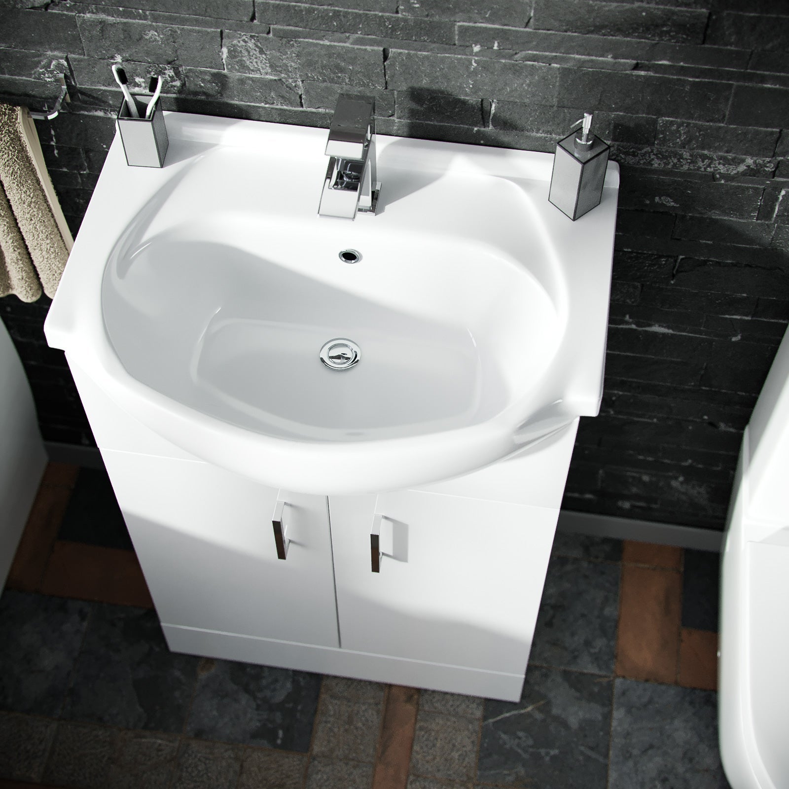 Ellen 550mm Basin Vanity Unit, Close Coupled WC Toilet with Straight Edge Bathroom Suite