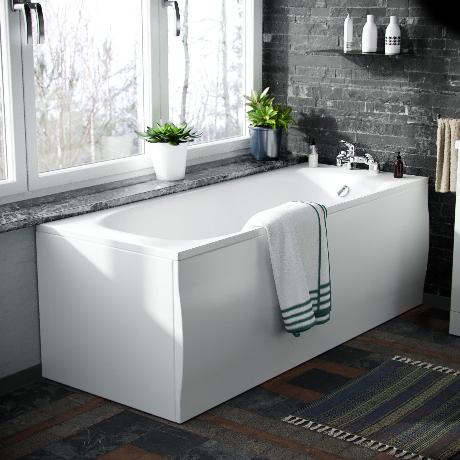 Nanuya Basin Vanity Unit & Close Coupled WC Toilet with Straight Edge Bath Bathroom Suite