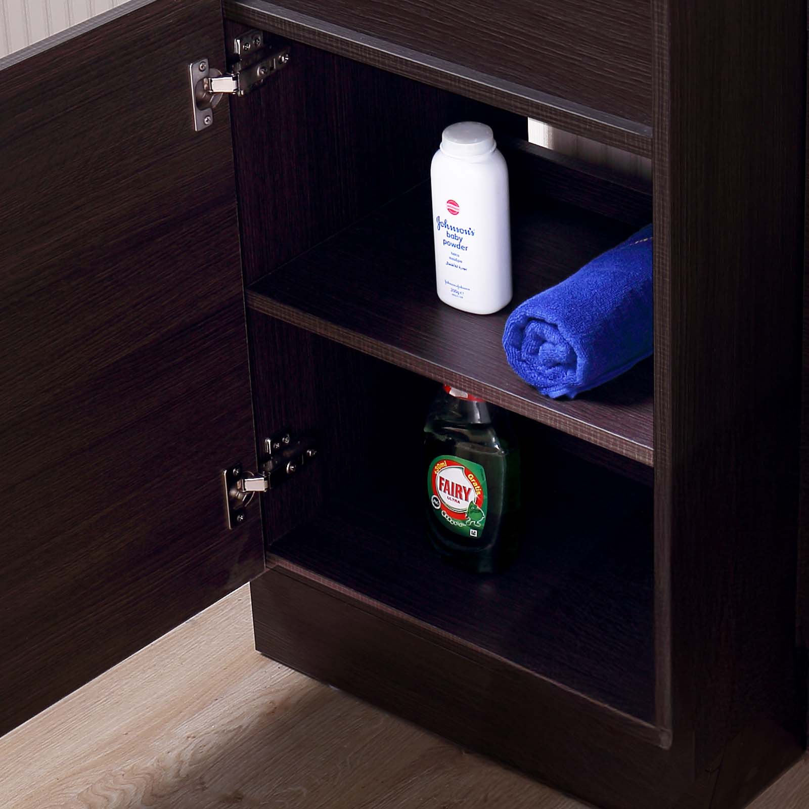 Aston 485mm Left Hand Dark Oak Vanity Unit with Black Resin Basin