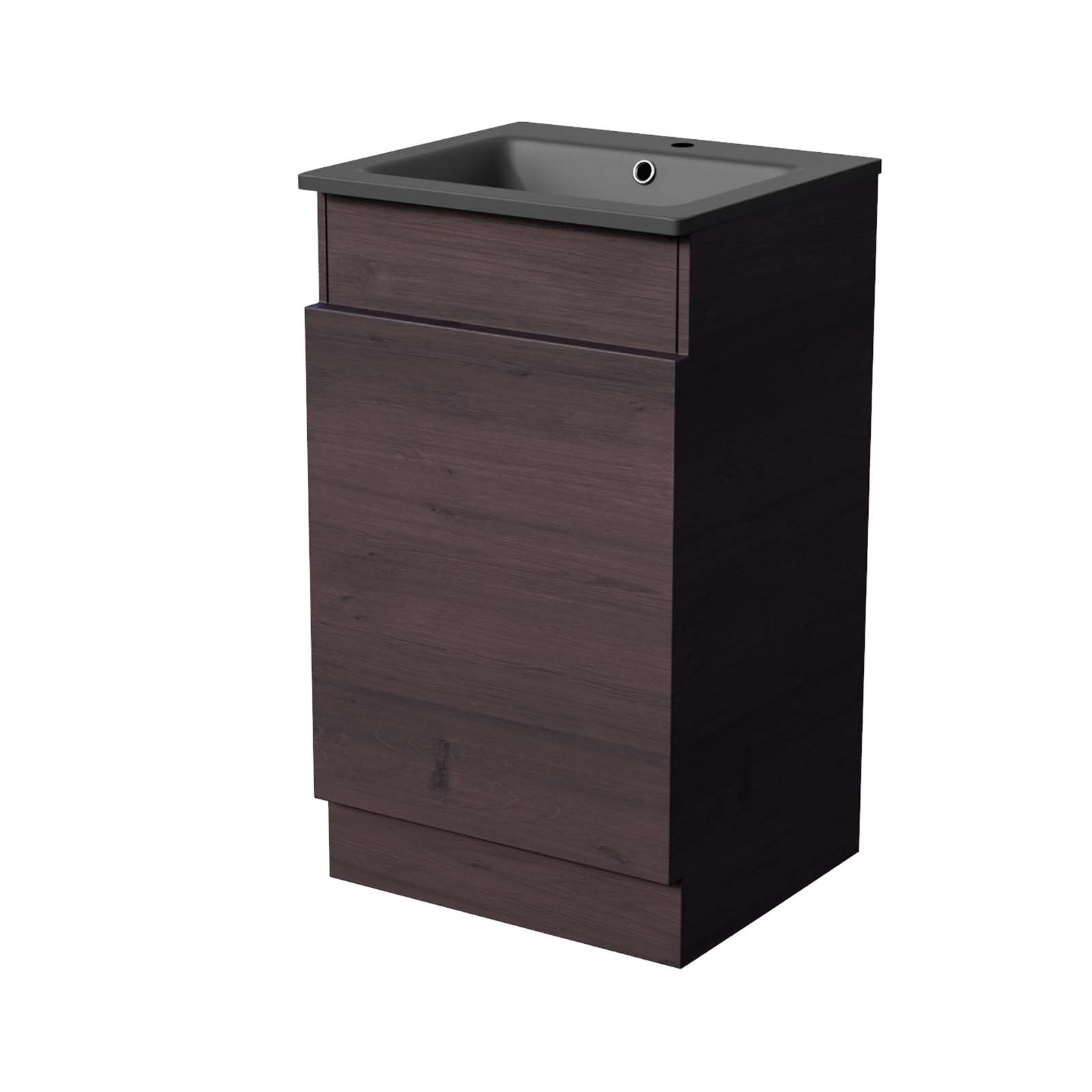 Aston 485mm Left Hand Dark Oak Vanity Unit with Black Resin Basin