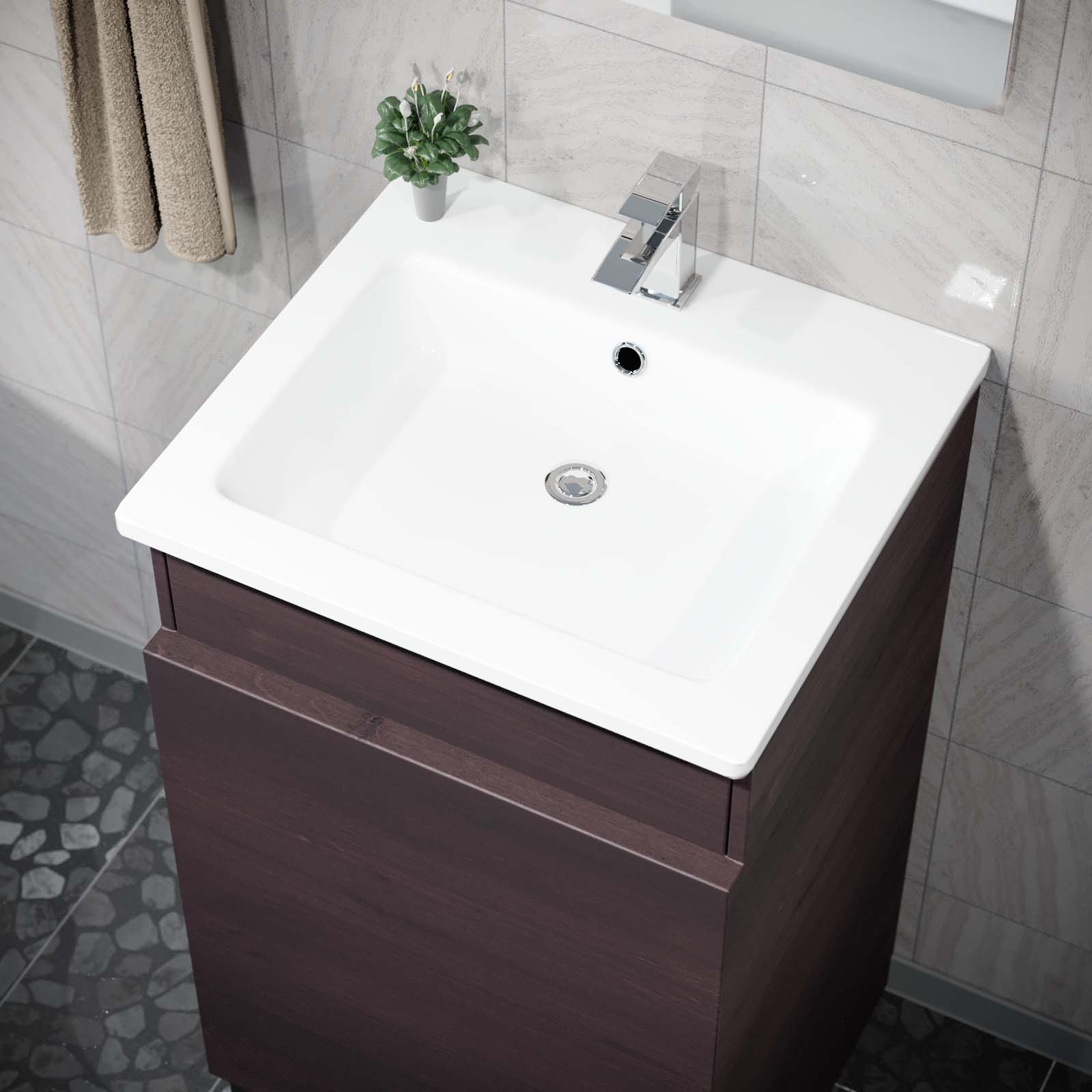 Aston 485mm Left Hand Dark Oak Vanity Unit with White Resin Basin
