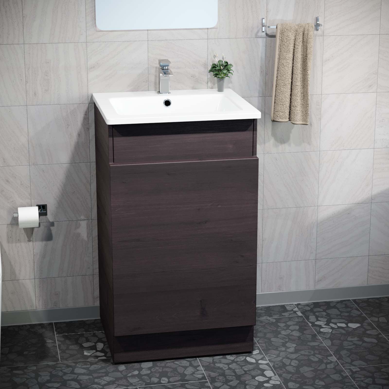 Aston 485mm Right Hand Dark Oak Vanity Unit with White Resin Basin