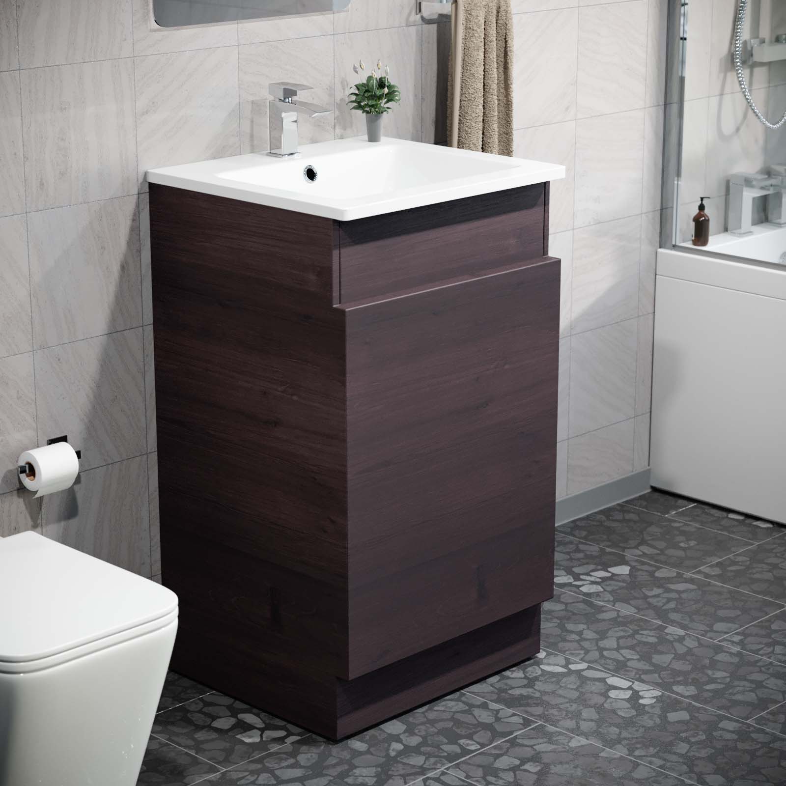 Aston 485mm Right Hand Dark Oak Vanity Unit with White Resin Basin
