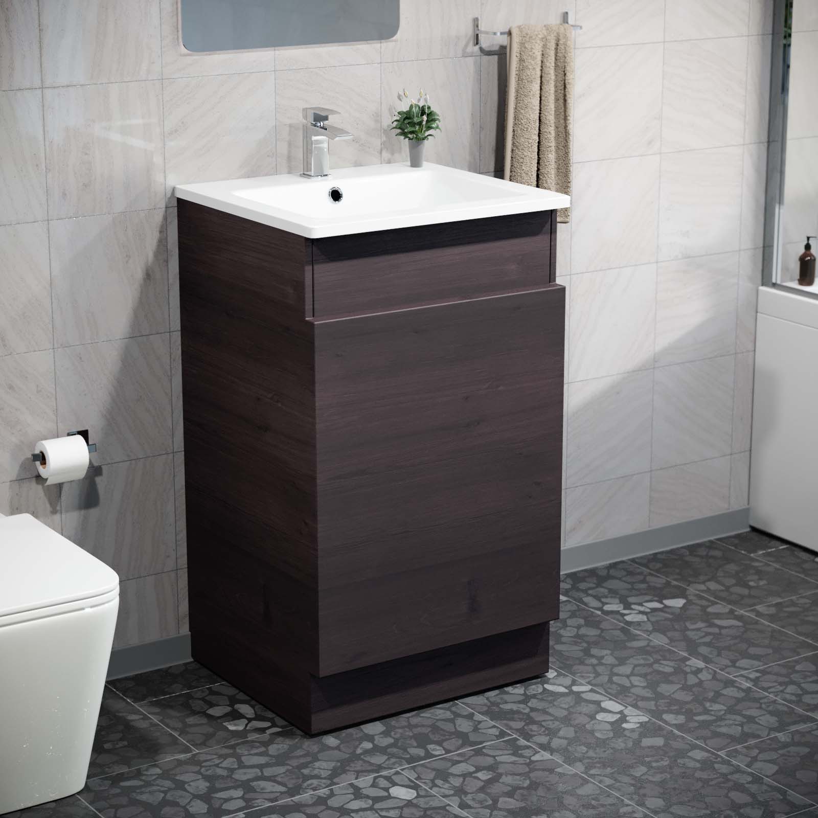 Aston 485mm Right Hand Dark Oak Vanity Unit with White Resin Basin