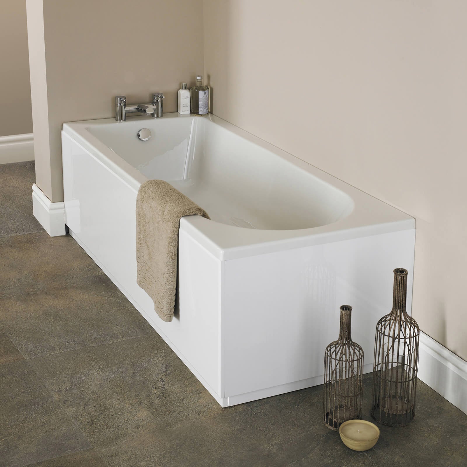 Ellen Suite 1700mm Bathtub, 450mm White Basin Vanity & Close Coupled Toilet