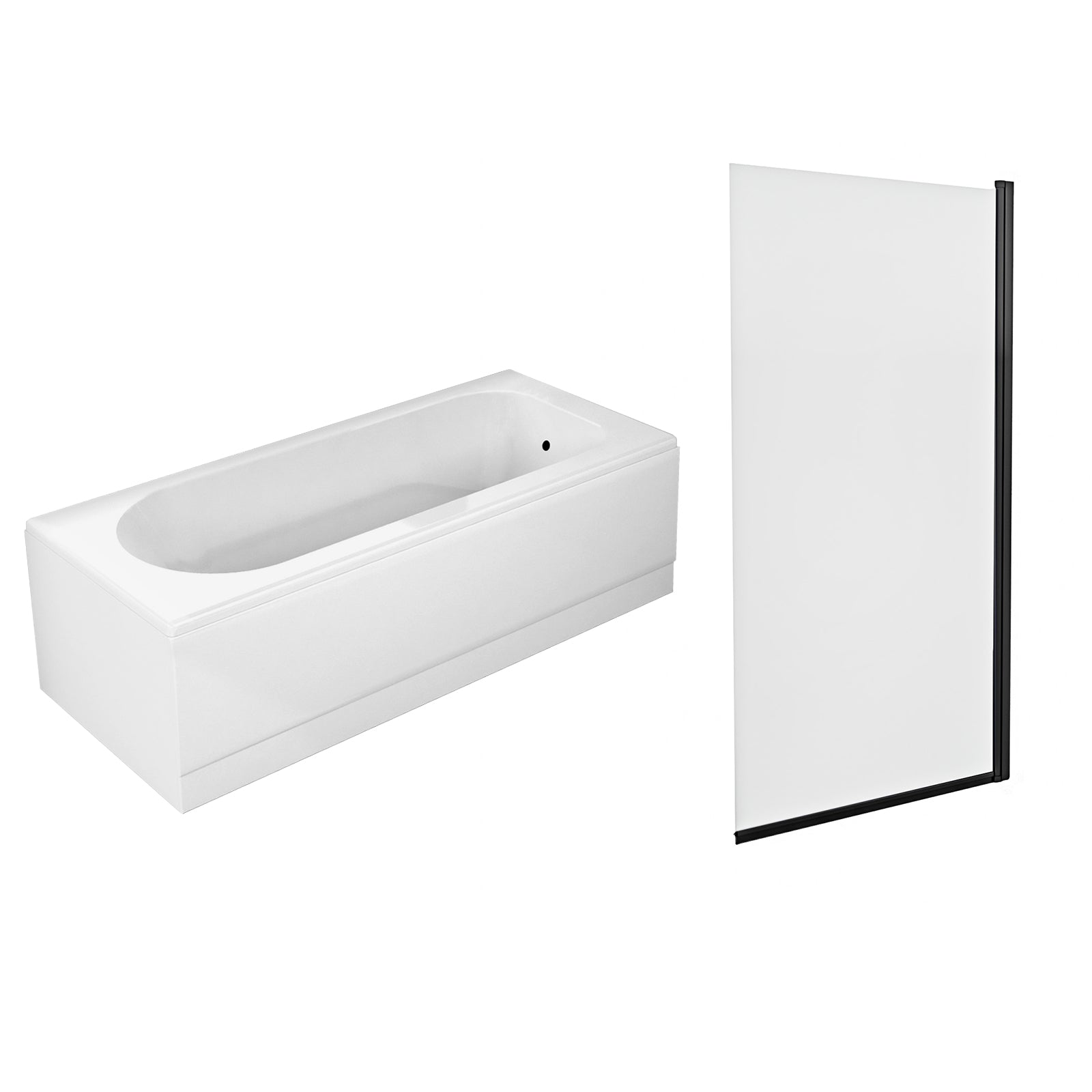 1700 x 700mm White Round Bath with Square Black Frame Bath Screen