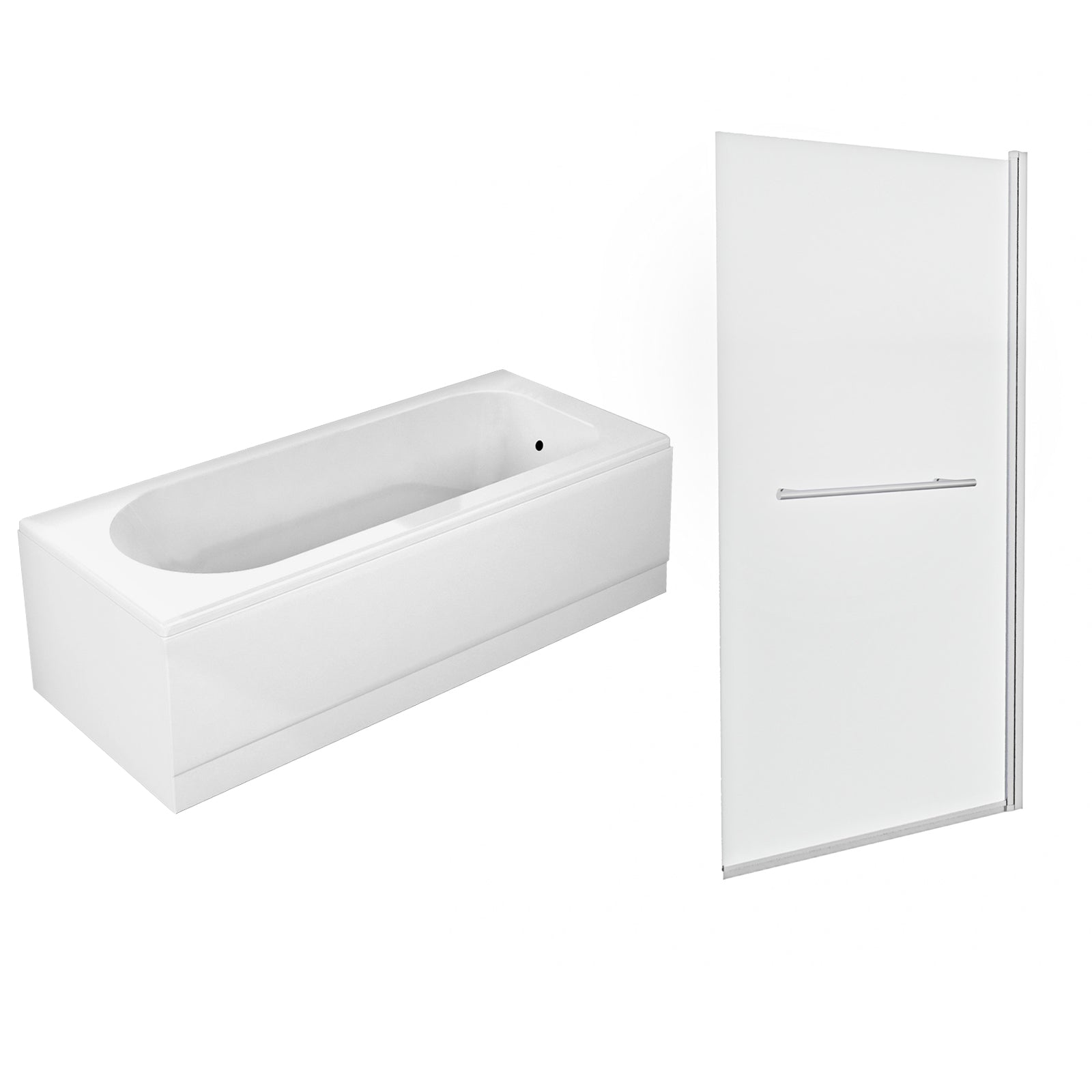 1700mm x 700mm Round Bath, Square 800mm Bath Screen with Towel Bar